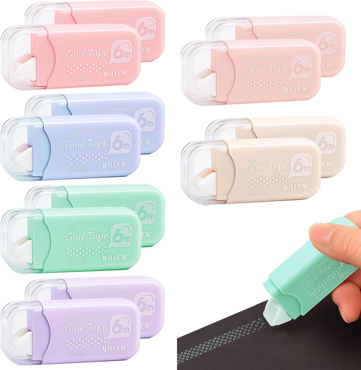 SnelShoppen - Pack van 12 Dubbelzijdige Plakband Rollers, Transparante Plakband Dispenser voor School, Thuis, Kantoor, Creatief, Kaarten, Dagboek en S