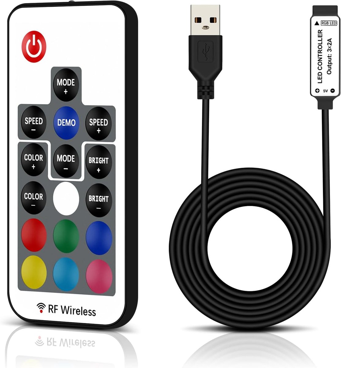 SnelShoppen - USB LED Strip Controller met Draadloze Afstandsbediening - 17 Toetsen RF - RGB Controle voor 5050 3528 LED Strips - 19 Dynamische Effect
