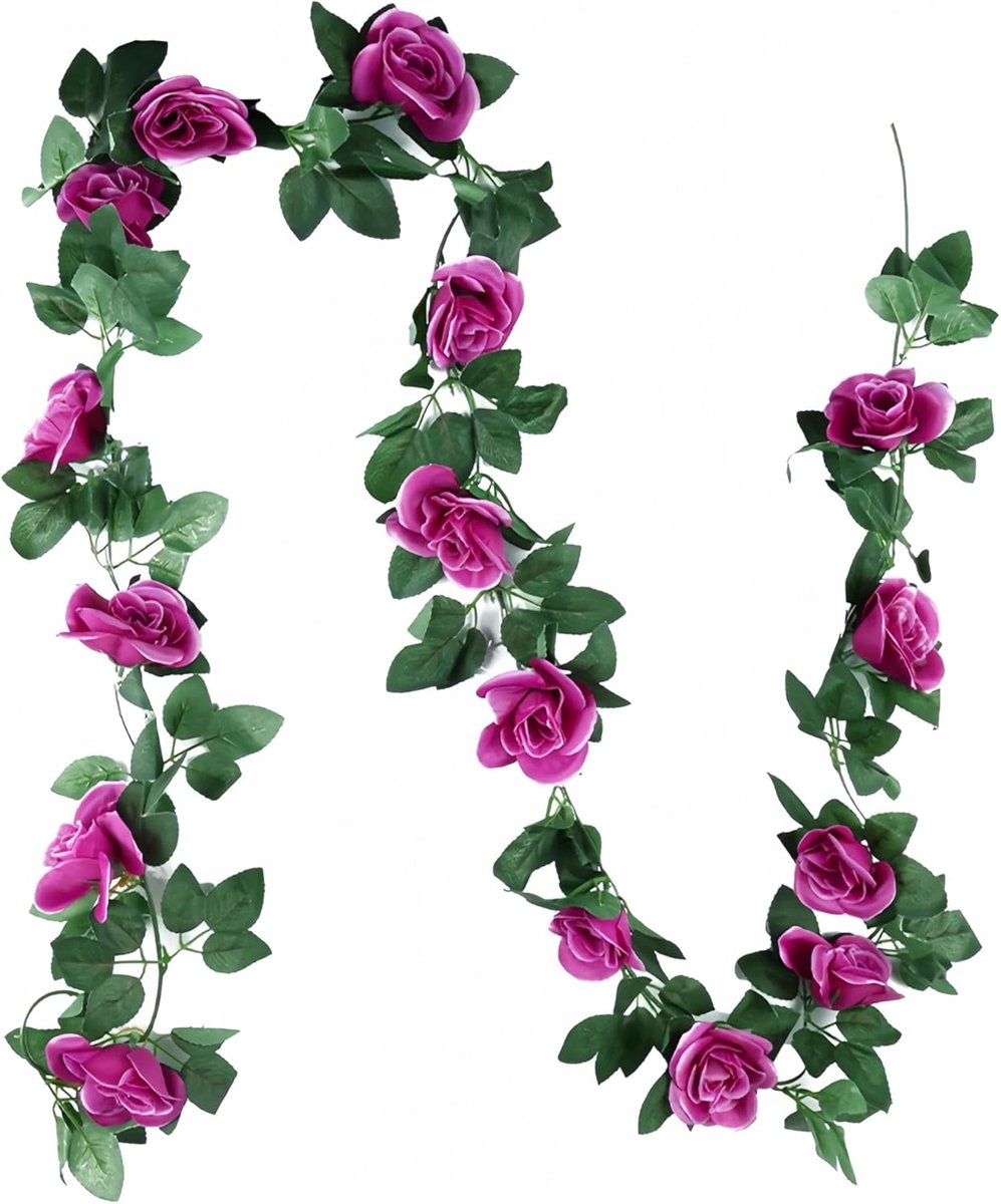SnelShoppen - Anlising Kunstbloemenkrans, Rozen Garlande, Kunstmatige Bloemen, 240 cm, Voor Bruiloft, Feest, Tuin, Decoratie, Zacht en Kleurvast