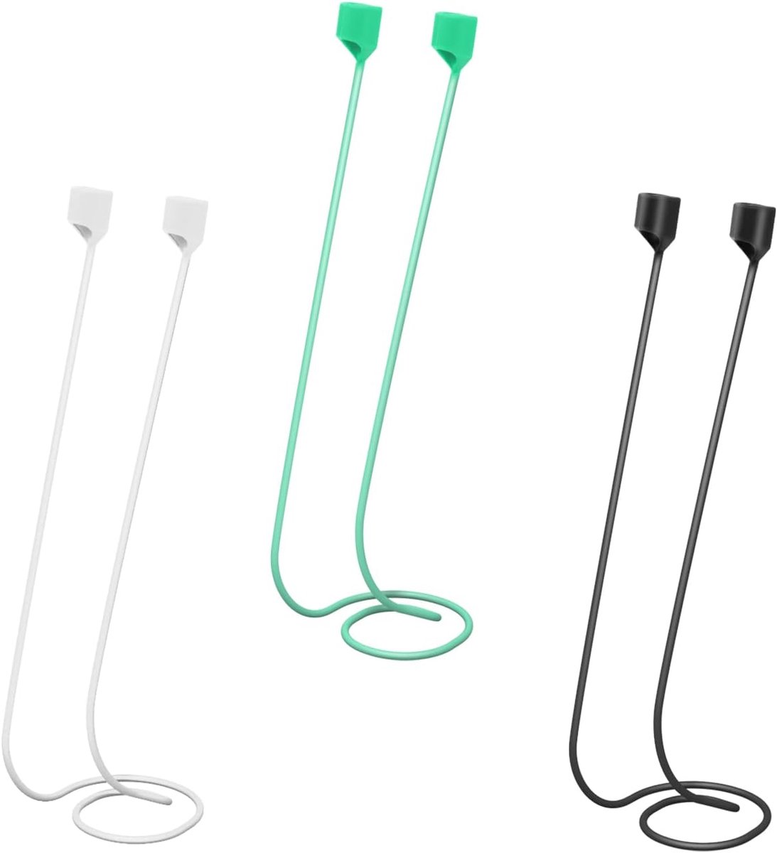SnelShoppen - 3pcs Magnetische Anti-Verlies Straps voor Sport Oordopjes Lanyard van Zacht Silicone, Compatibel met AirPods Pro/3/2/1 (Zwart, Wit, Groe