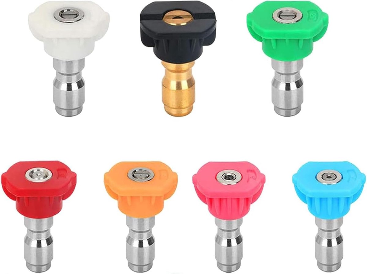 SnelShoppen - Pack van 7 Spuitmondjes, Drukspuit Nozzles met 1/4 Quick Connect, Draaikoppeling, Hoge Druk Spuit voor Auto en Tuin, 7 Kleuren