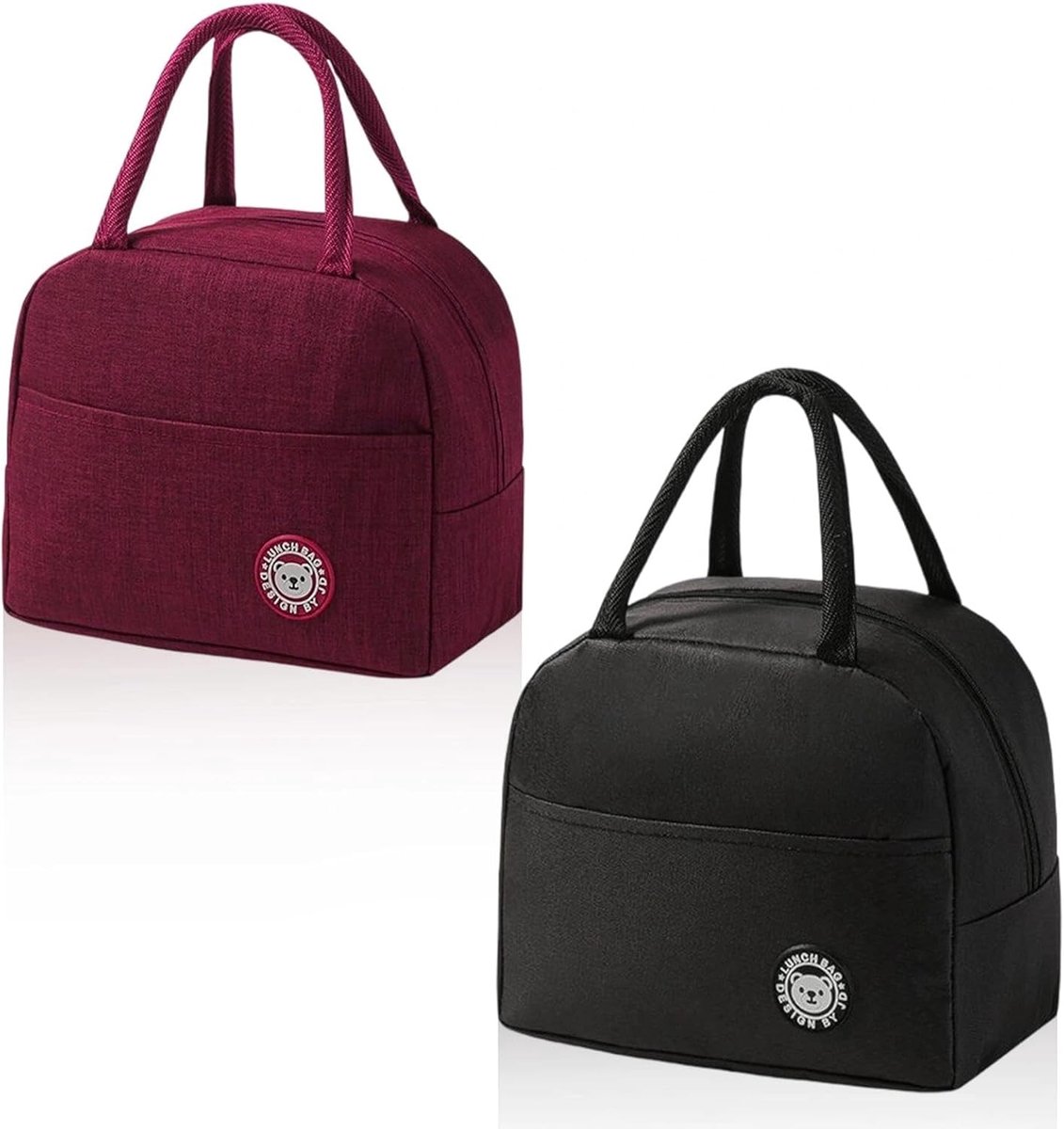 SnelShoppen - Mini Cooler Bag 2 Stuks, Zwart en Rood Wijn met Zijvakken, Handvatten voor Thuis, School en Zaken