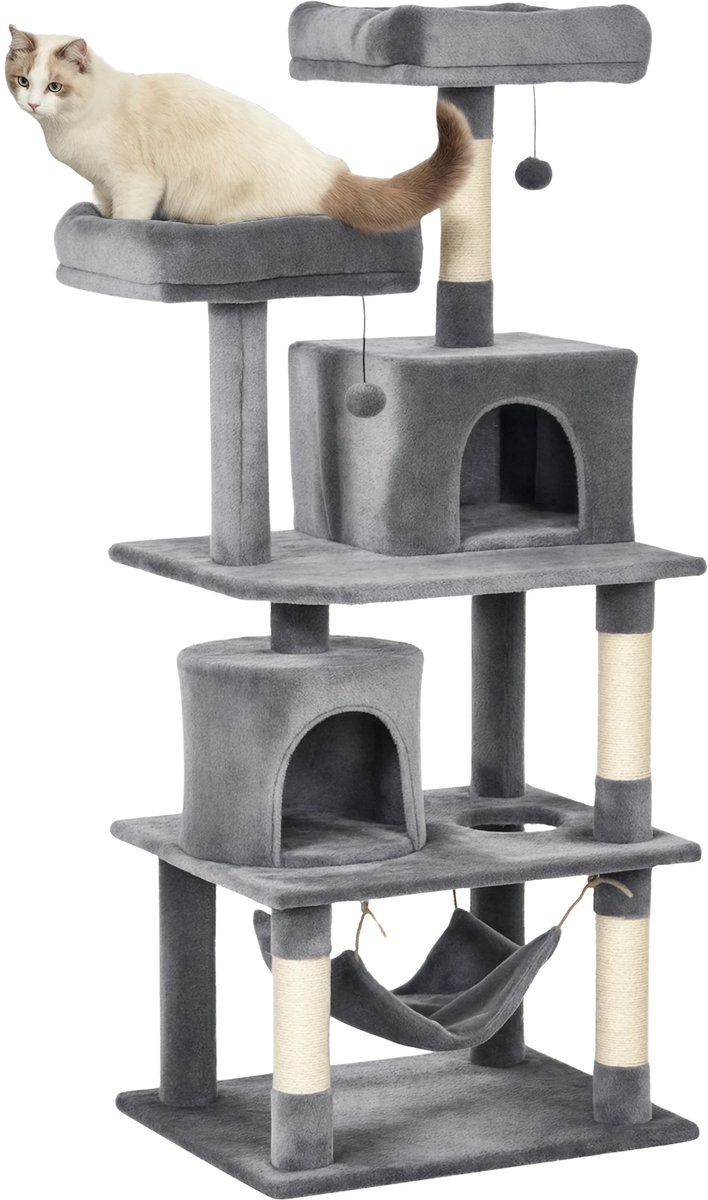 Krabpaal 145 cm – Klimboom voor Katten met Sisal Krabstammen – Grijs