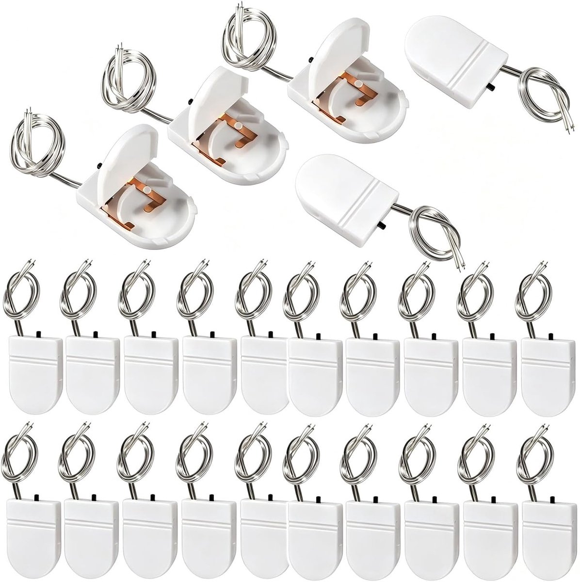 SnelShoppen - 25 Stuks CR2032 Batterijhouder met Aan/Uit Schakelaar, Knopcel Batterijhouder voor LED, 3V Batterijhouder met Kabels, Wit