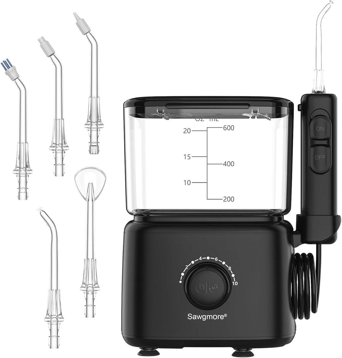 SnelShoppen - Elektrische Mondreiniger met 10 Verstelbare Drukniveaus, 600 ml Capaciteit, Mondspoeler met 5 Multifunctionele Spuitpunten voor Thuisgeb