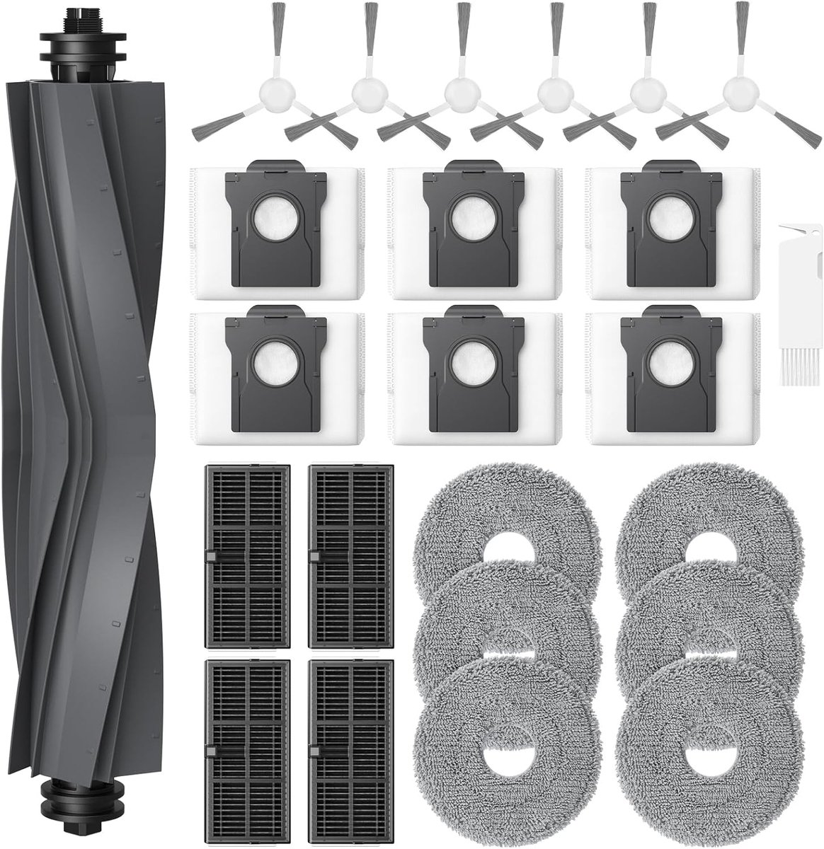 SnelShoppen - 24 Stuks Accessoires voor Robotstofzuiger - 1 Hoofdborstel, 6 Stofzakken, 6 Reinigingsdoeken, 4 HEPA Filters - Compatibel met L10s Ultra