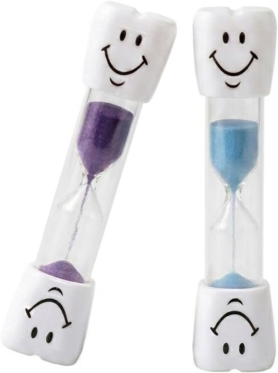Zandloper voor Kinderen met Smiley Gezicht - 3 Minuten Timer voor Tandpoetsen, Speelgoed voor Tijdmanagement en Educatieve Activiteiten in Blau en Lila