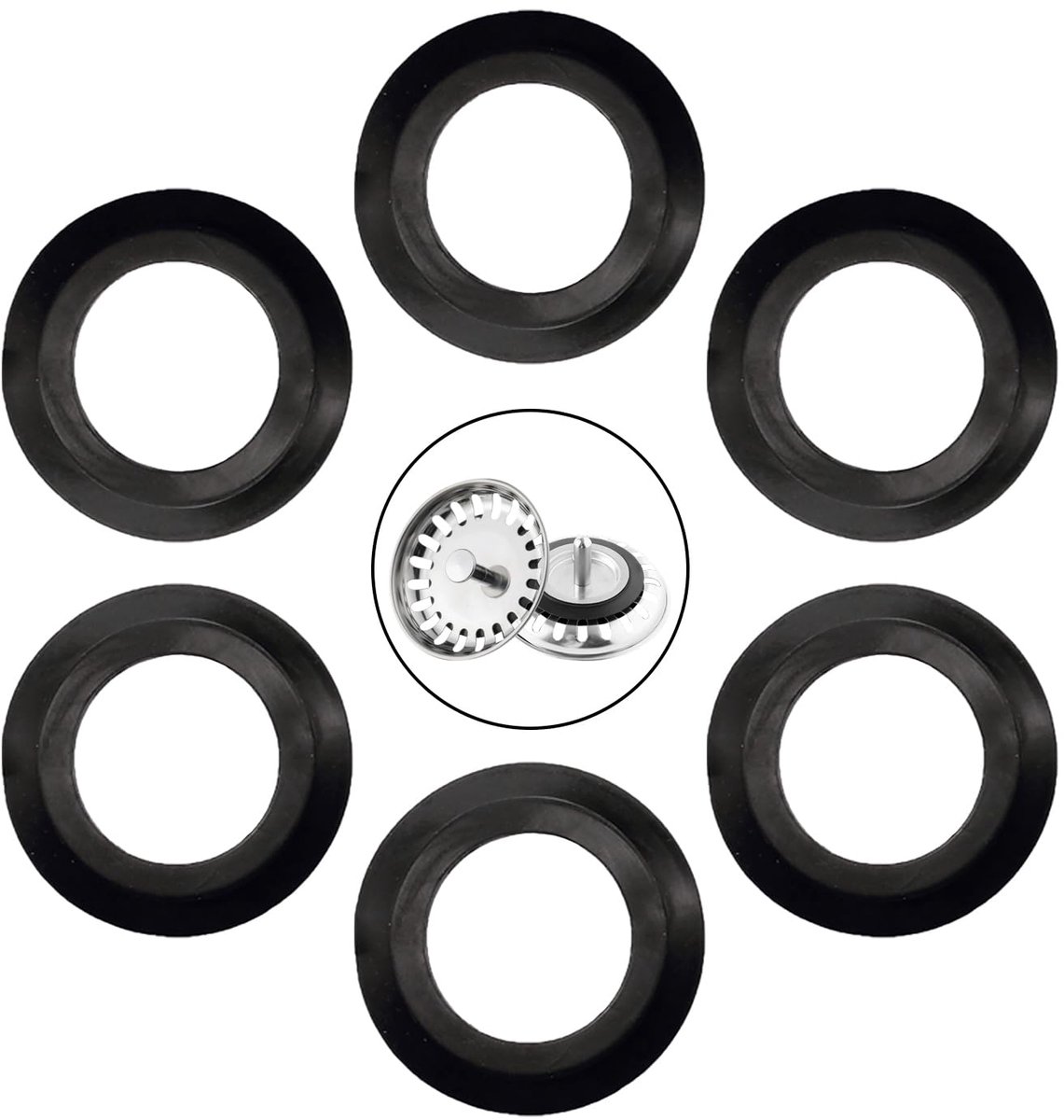 SnelShoppen - 6 Stuks Rubber Seal voor Afvoer Mandjes - Universele Keuken Afvoer Seal - Hoogwaardige Vervangingsrubber - 54.5 mm Buiten-Diameter - Per