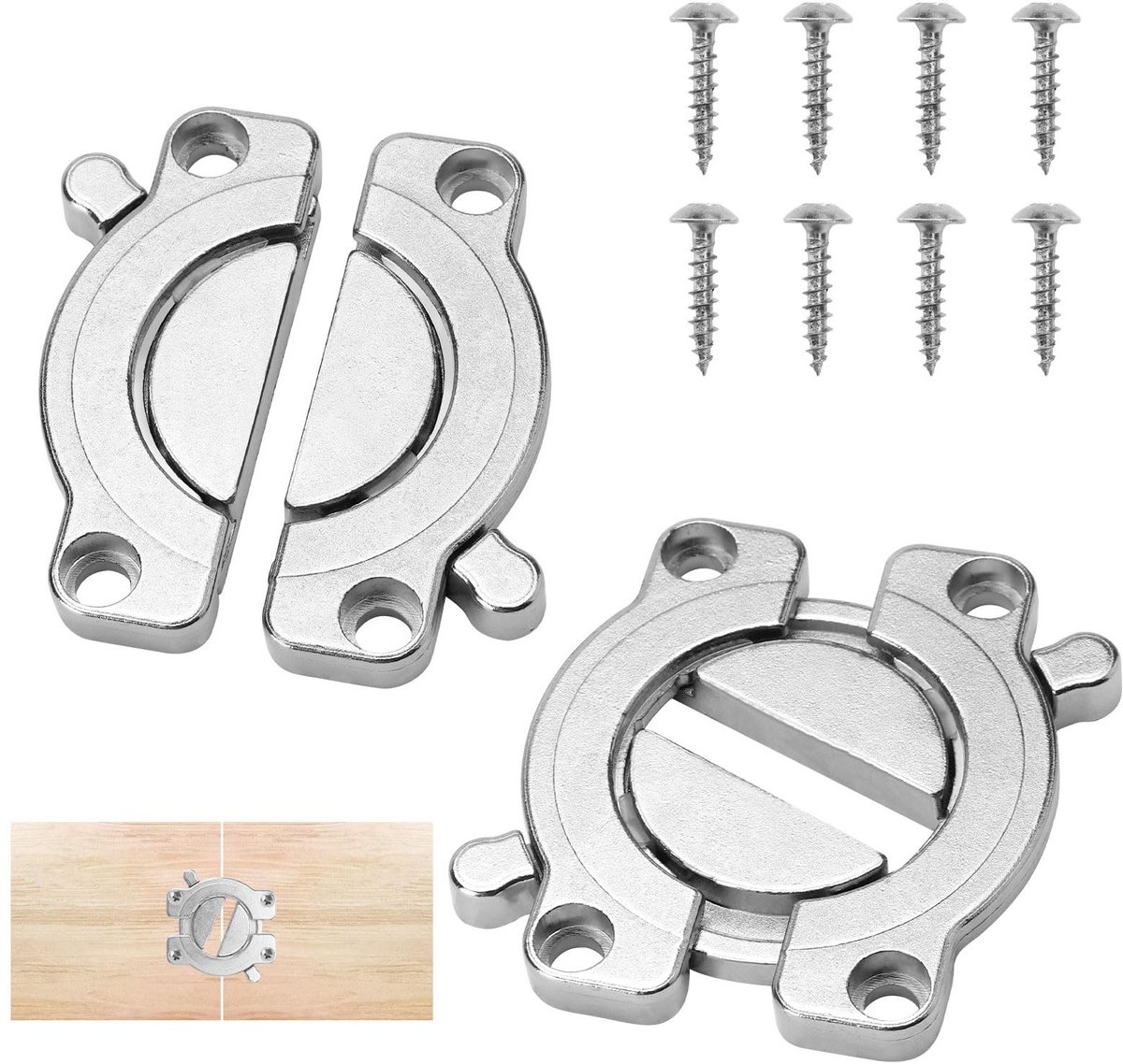Dailygoods- Werkbladverbinder 2 stuks - Tafelbladconnector - Zinklegering Meubelbeslag - Kruisconnector - Verbindingsrail - Eenvoudig te gebruiken, 77 x 79 x 8 mm - Tafelconnector