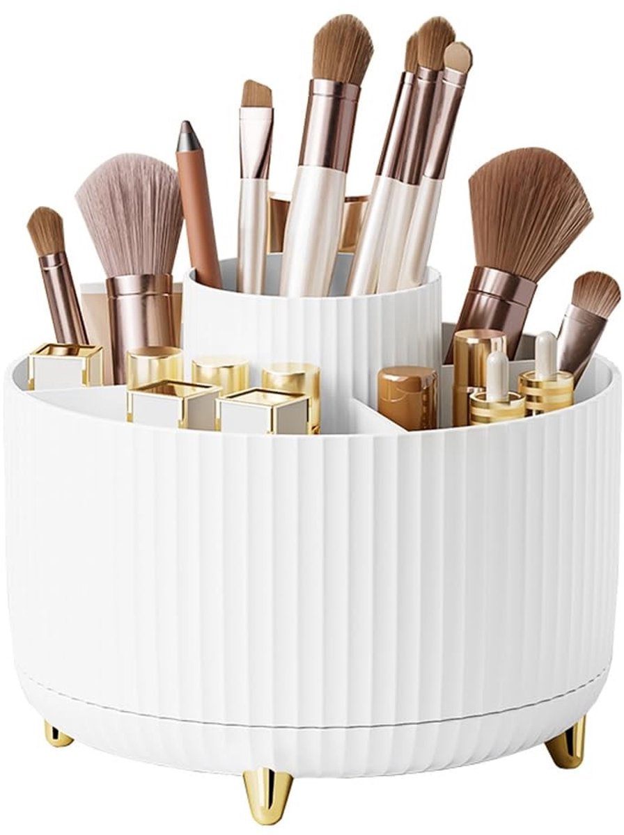 Dailygoods- Make-up Organizer Draaibaar - 5 Compartimenten - Transparant - Opbergdoos - Cosmetica - Schuine Randen - Cosmetic Organizer