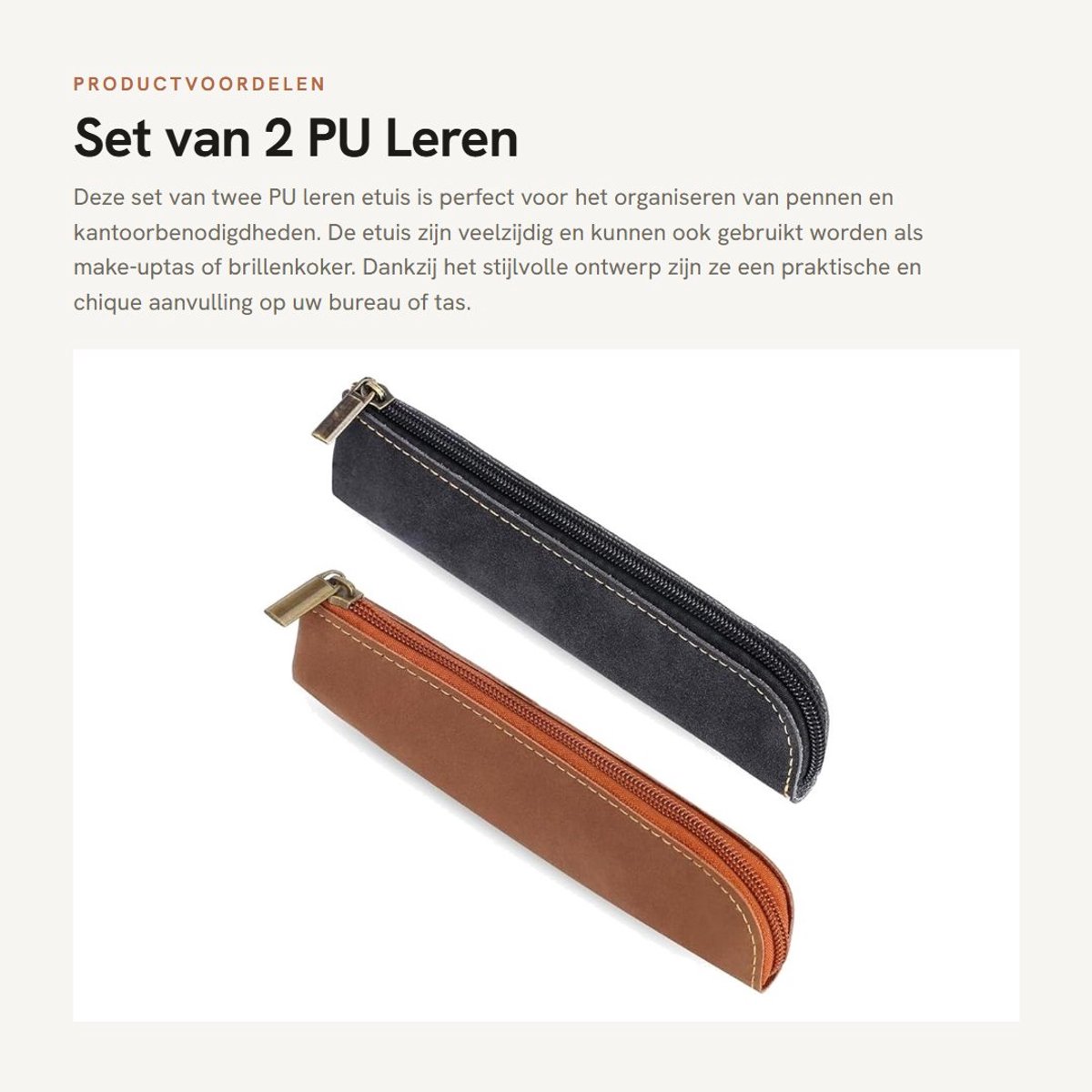Dailygoods- Etui Slank Ontwerp - 2 Stuks - Pennenzak - Make-uptas - Portemonnee - Brillenkoker - Leer 200 x 40 mm