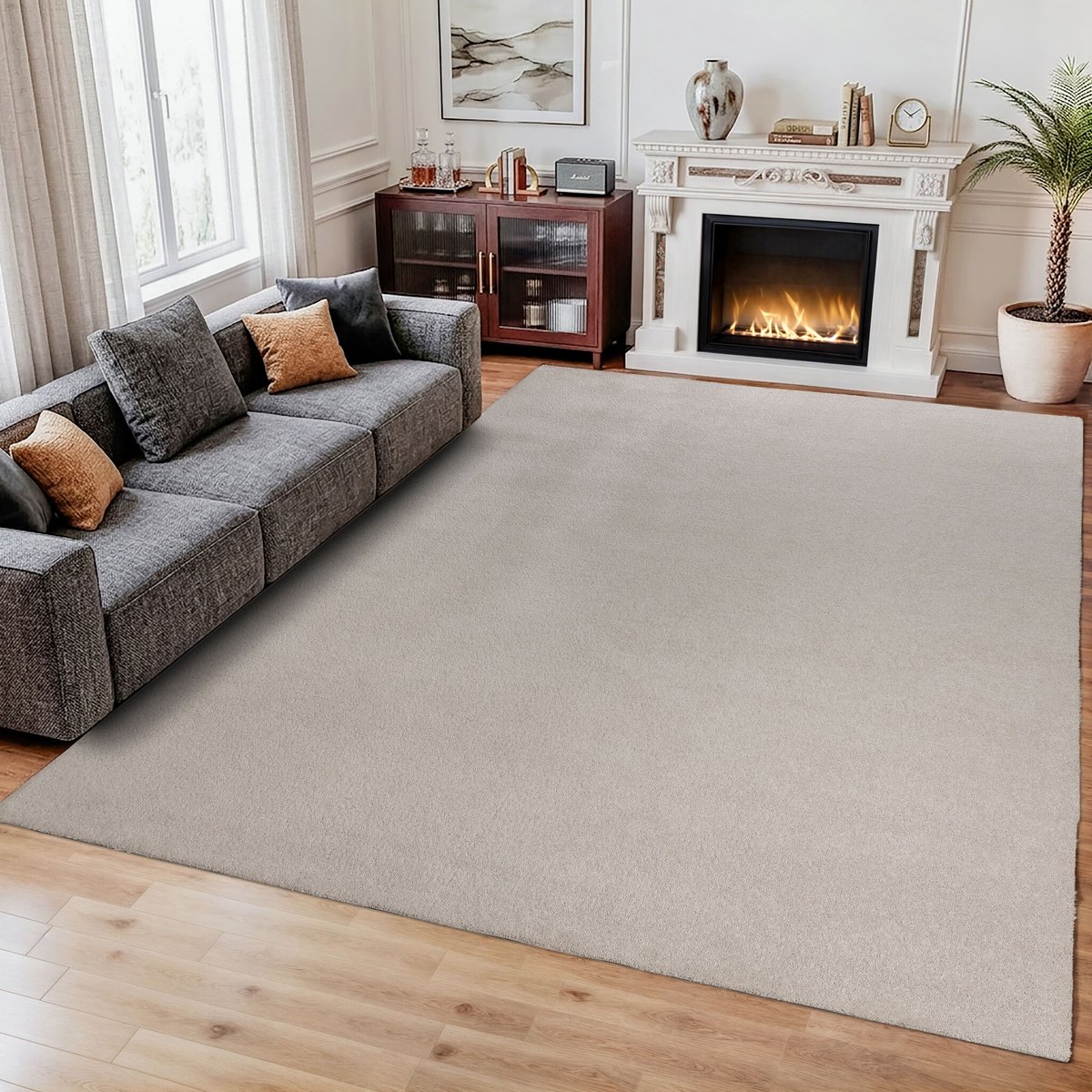 Muratap Comfy Soft - Effen Vloerkleed Wasbaar Uni Creme- 140x200 CM