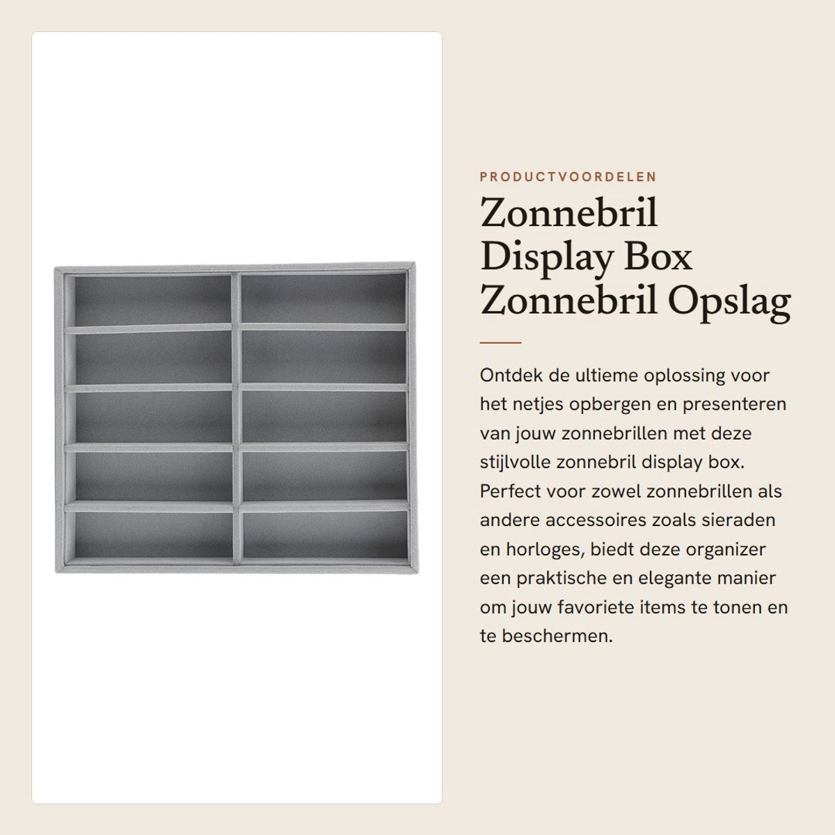 Dailygoods- Zonnebril Opbergdoos 10 Raster - Brillenhouder - Brillendoos - Organizer - Waterdicht - Premium Synthetisch Hout