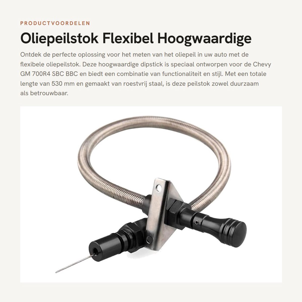 Dailygoods- Metstick 530mm Flexibel - Roestvrij Staal - Dipstick - Billet Transmissie - Geschikt voor Chevy GM 700R4 - Aluminium Handvat