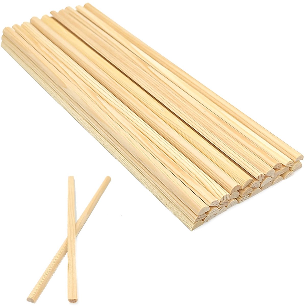 Dailygoods- Houten Staven 30 Stuks - Ronde Stokken - Knutselhoutjes - Modelbouw - Doe-het-zelfprojecten - Robuust Hout - Houten Stokjes