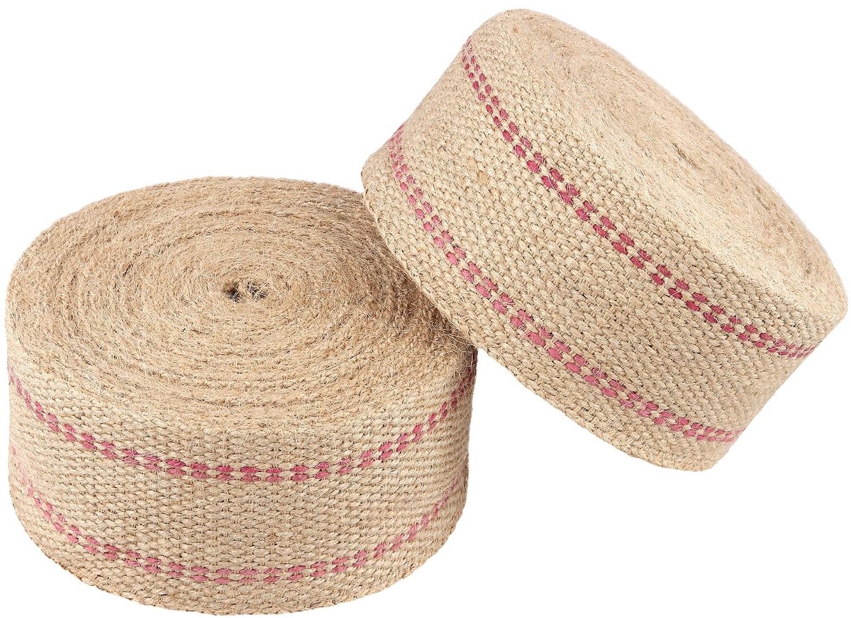 Dailygoods- Jute Singelband 7 cm - 2 Rollen - 10 meter per rol - Decoratieve Rode Lijn - Voor Naaien/DIY - Duurzaam Materiaal - Jute Band
