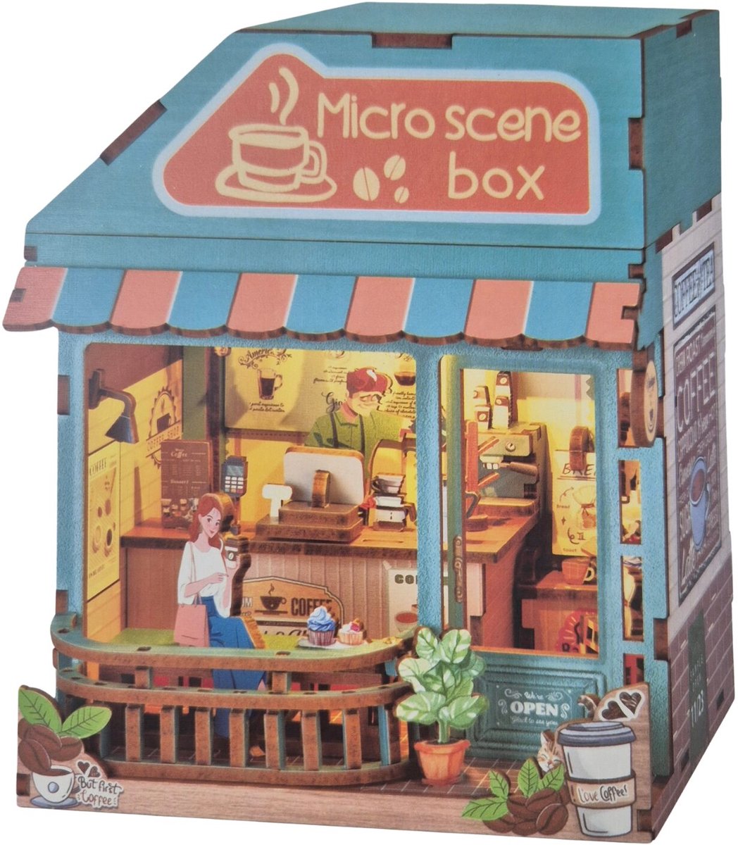 Kitcreatives , DIY Huisje, Coffee Shop, BE013155, 19x15,4x9,5 cm