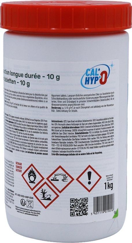 Achterkant van een pot Famiflora hypomen tabletten met productinformatie en veiligheidswaarschuwingen.