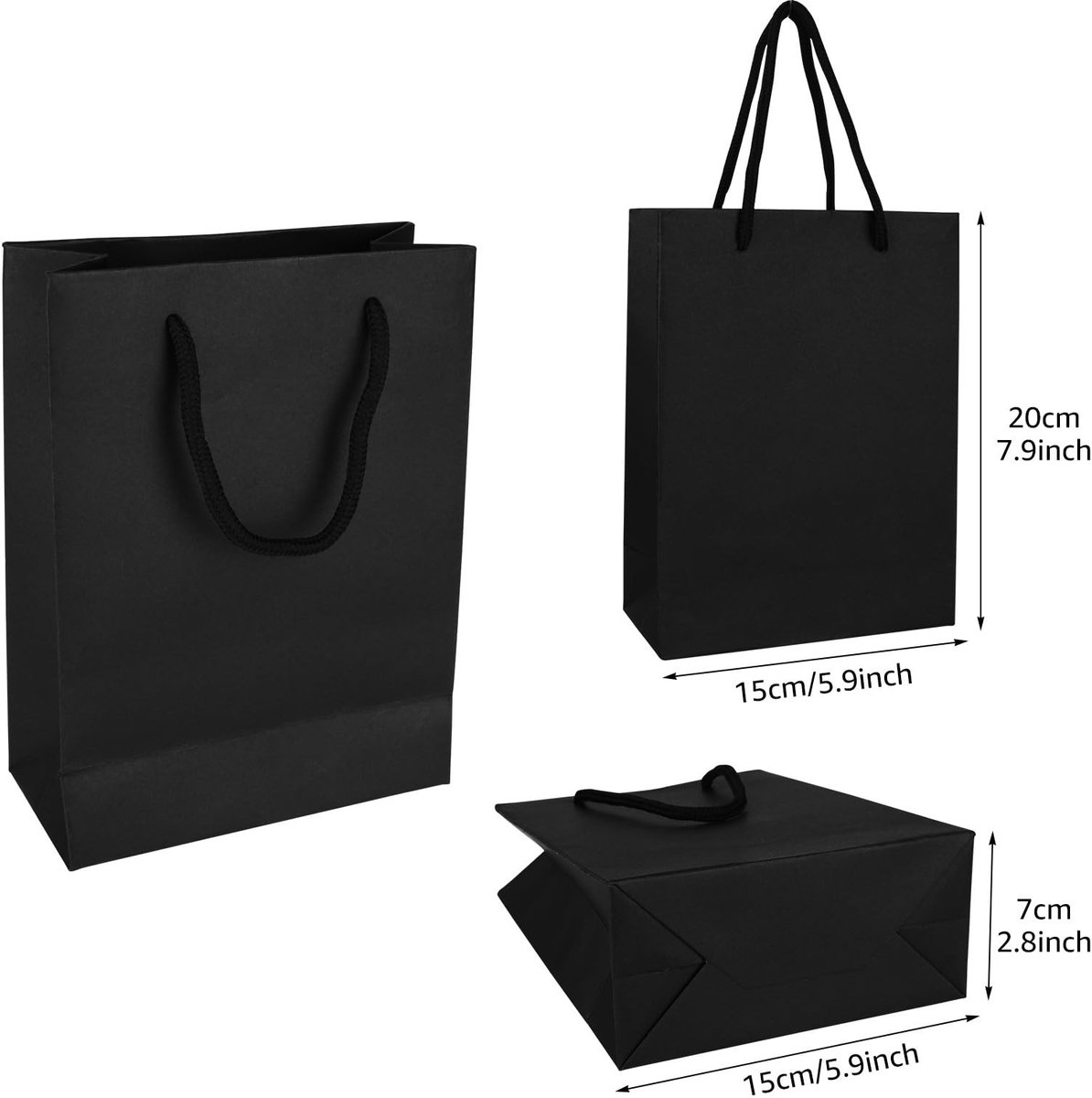 Dailygoods- Cadeauzakjes 30 Stuks - Zwarte Papieren Zakjes - Geschenktas met Handvat - 15 x 7 x 20 cm - Kraftpapier - Robuust en Duurzaam - Geschenkzakjes