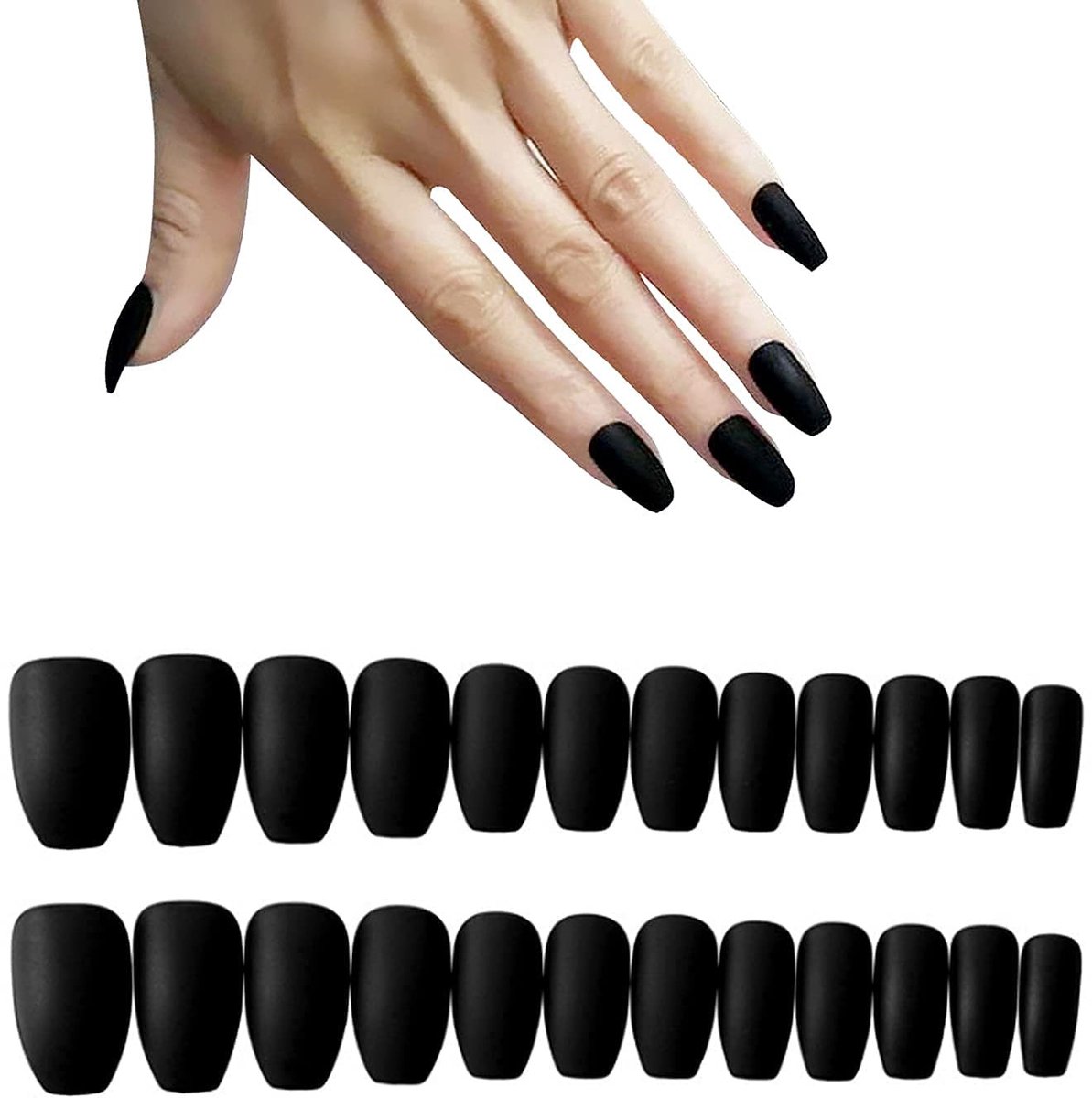 Dailygoods- Kunstnagels 24 Stuks Matte Ballerina - Volledige Dekking - Acryl Nageltips - 12 Maten - Herbruikbaar - Inclusief Nagelstickers - Nepnagels