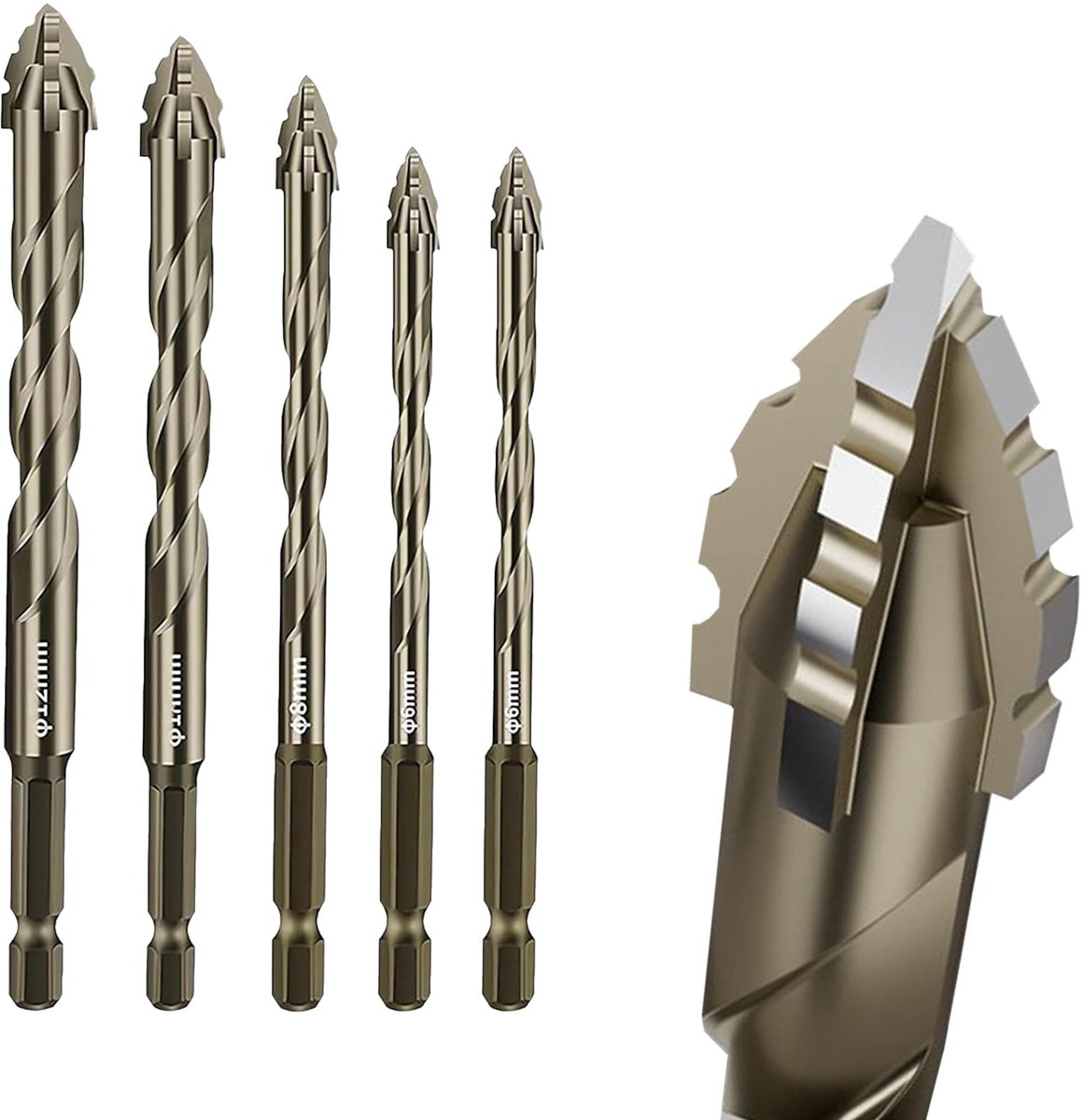 Dailygoods- Tegelboorset - Set van 4 - Zaagtandtechnologie - Excentrische Boortip - Hoogstaal - Voor glas/keramiek/porselein - Boorset