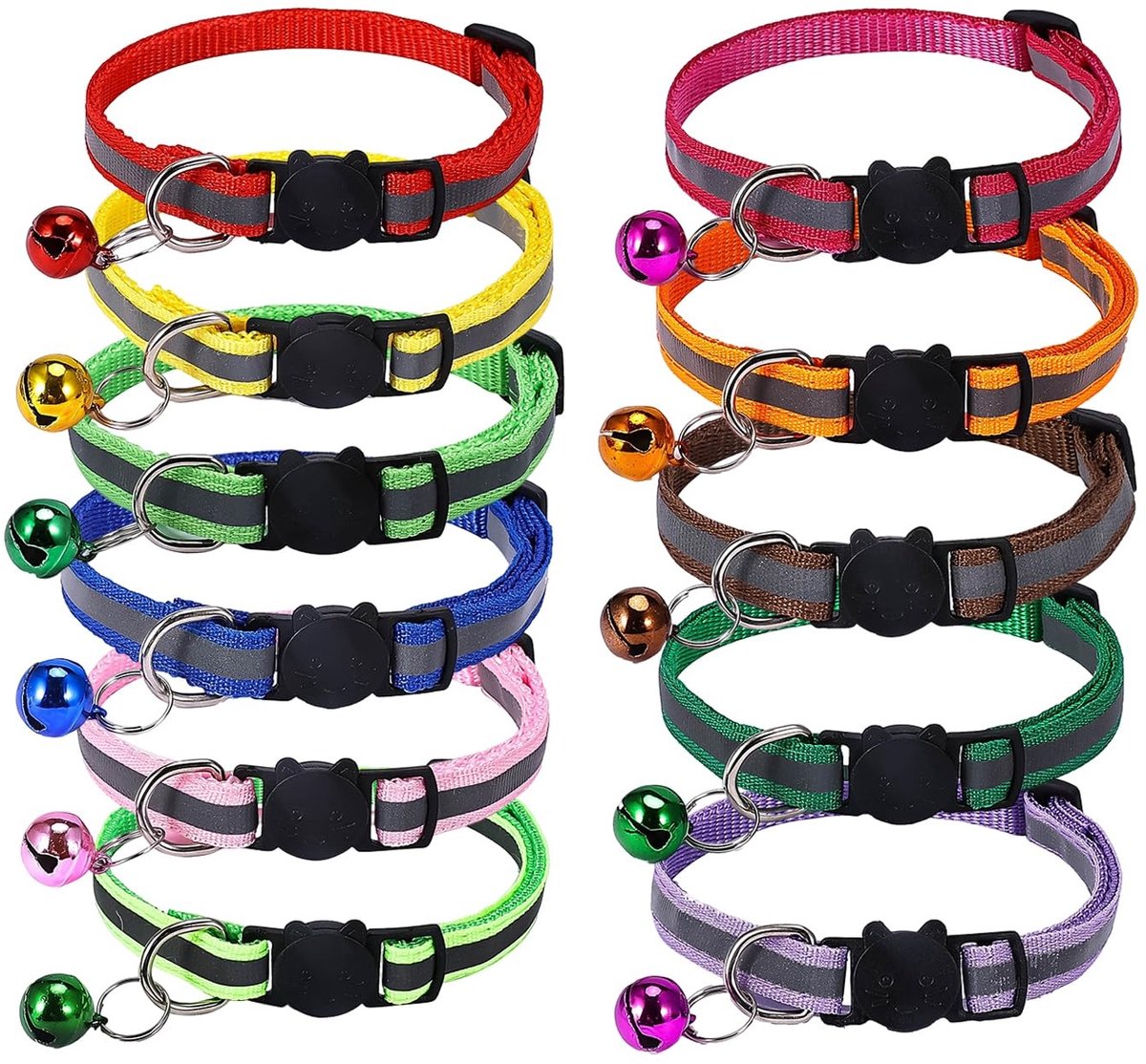 Dailygoods- Halsbanden Verstelbaar 20Cm-32Cm - 11 Stuks - Reflecterend - Antiverlies - Polyester - Geschikt Voor Katten/Kleine Honden - Dierenhalsband