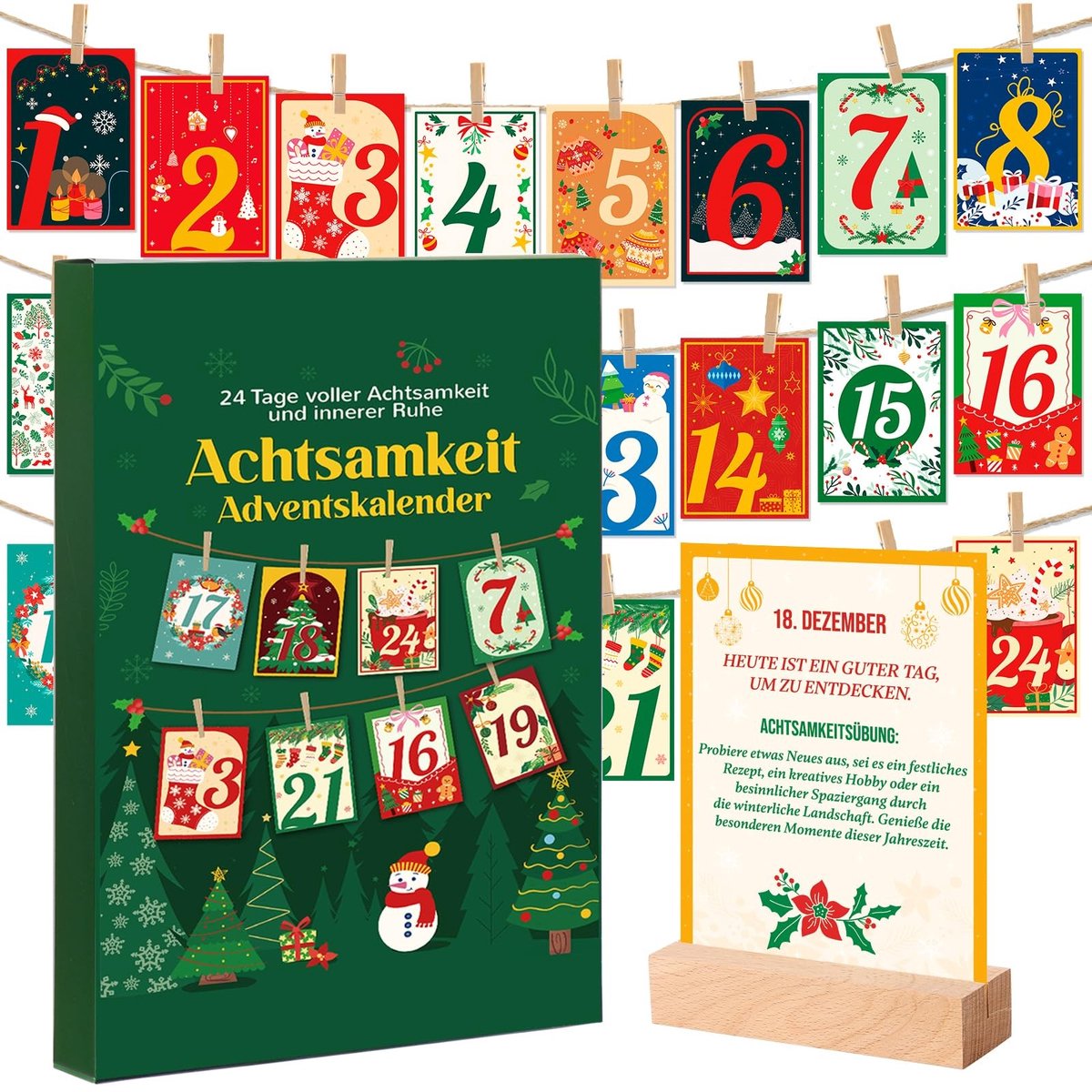 Dailygoods- Adventskalender met Mindfulness Oefening - Decoratie Ophangen - Unieke Ervaring - Creatieve Activiteiten - Perfect voor de Feestdagen - Kalender