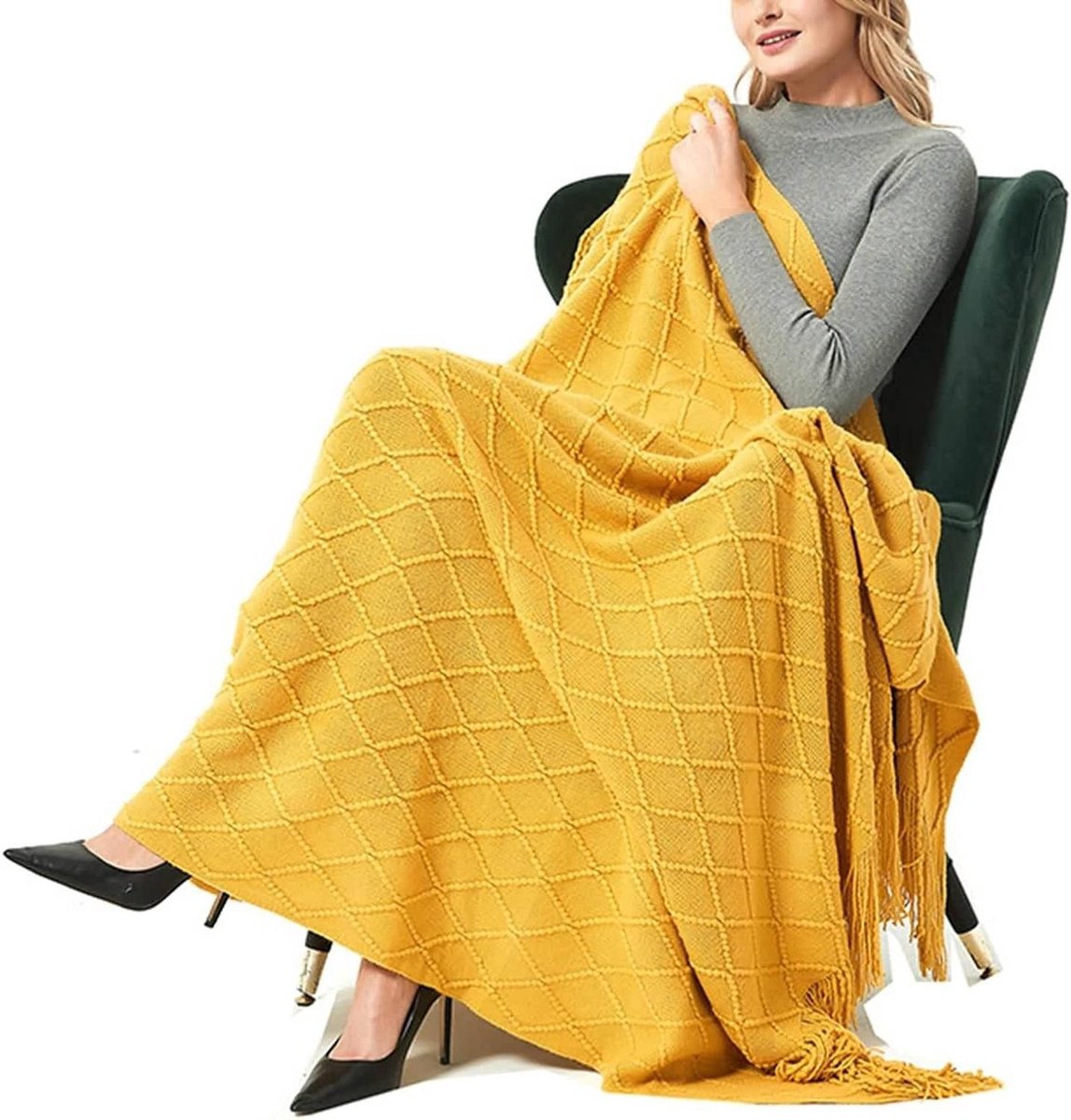 Dames Sjaal - Warme Sjaal - Winterse Warmte - Zachte Acryl Stof - 172 x 127 cm - Kaki