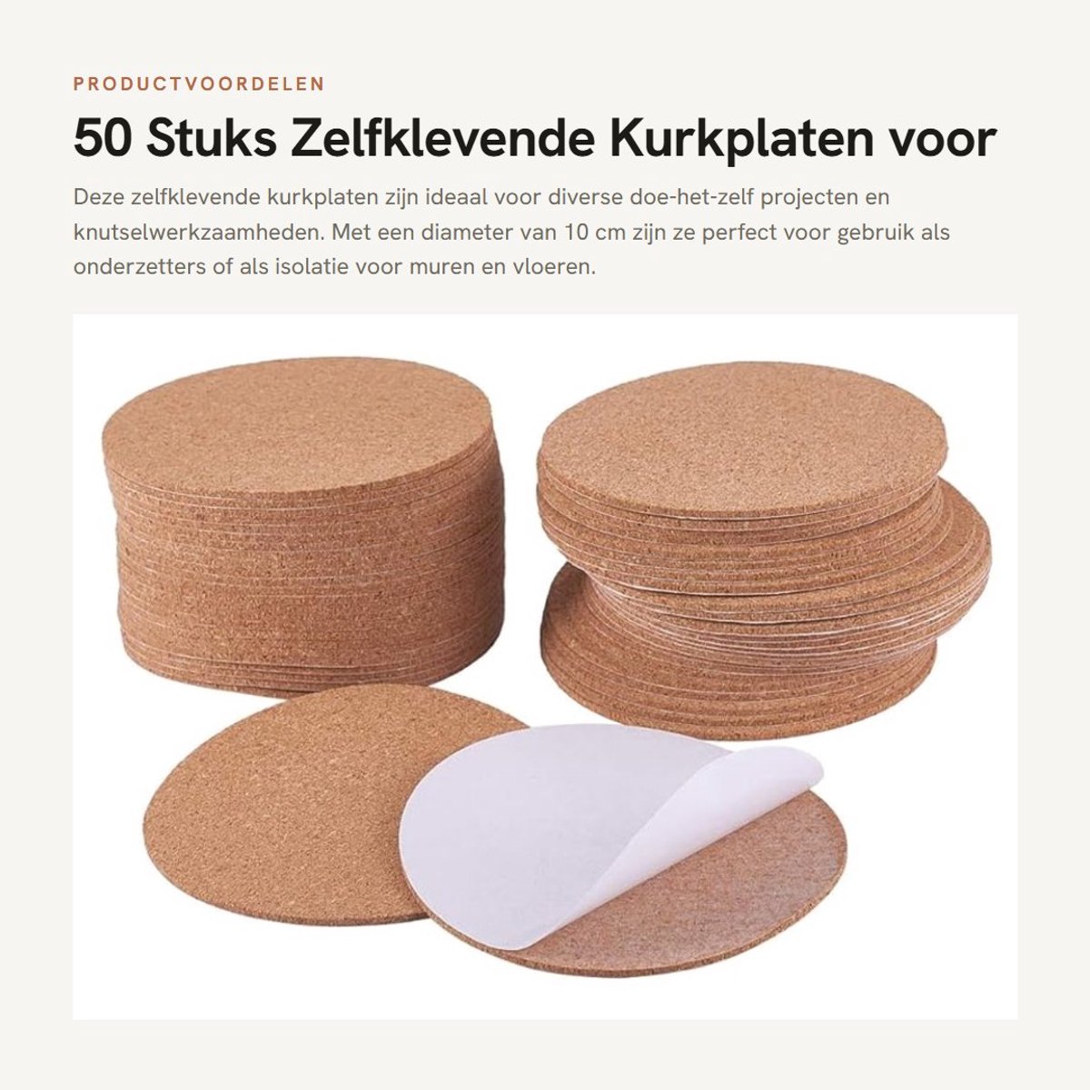 Dailygoods- Kurkplaten 50 Stuks - Zelfklevend - Ronde Isolatie - Onderzetters - Vloeren/Muren - 10 x 0,2 cm - Doe-het-zelf Projecten - Isolatieplaten