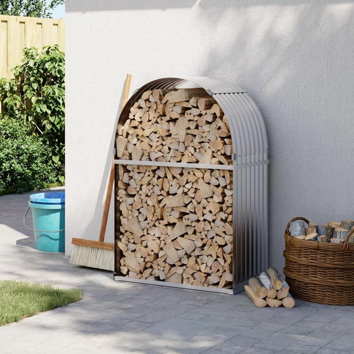 Opslag brandhout - Houtrek - Buitenhaard en kachel - Stabiele constructie - 80 x 45 x 120 cm - Zilver