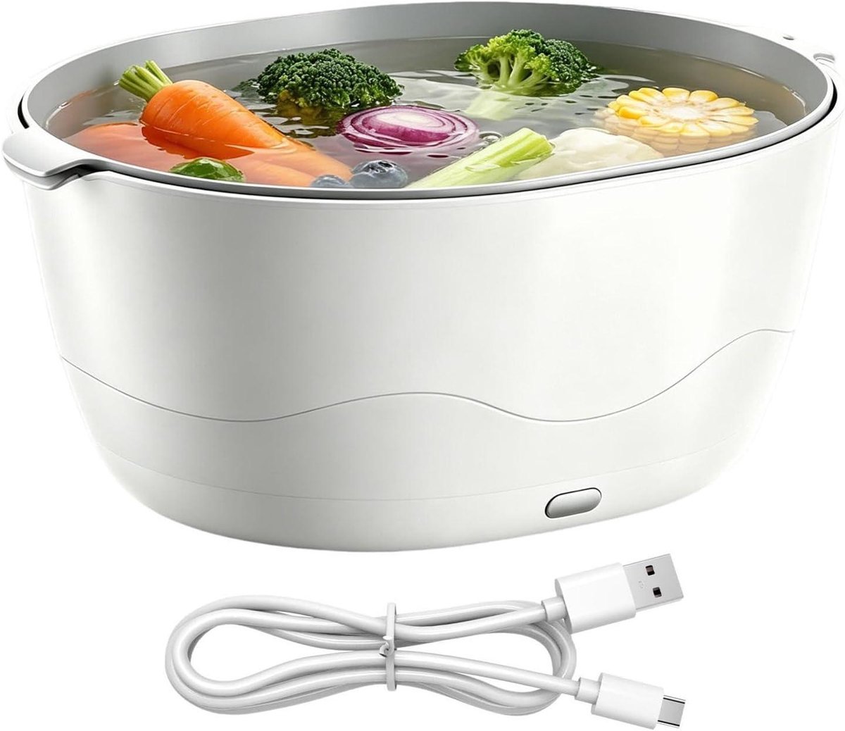 Fruit Groente Reiniger - Zuiveraar Apparaat - Hygiënisch Eten Bereiden - Automatische Hoogfrequente Vibratie - 325 cm - Wit