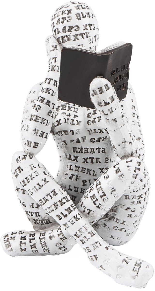 Dailygoods- Figuurdecoratie Lezende Vrouw - Boekenwurm/Sculptuur - Kleine Leesende Figuren - Desktop/Plank - Kunstdecoratie - Elegante Uitstraling - Boekenstandbeeld