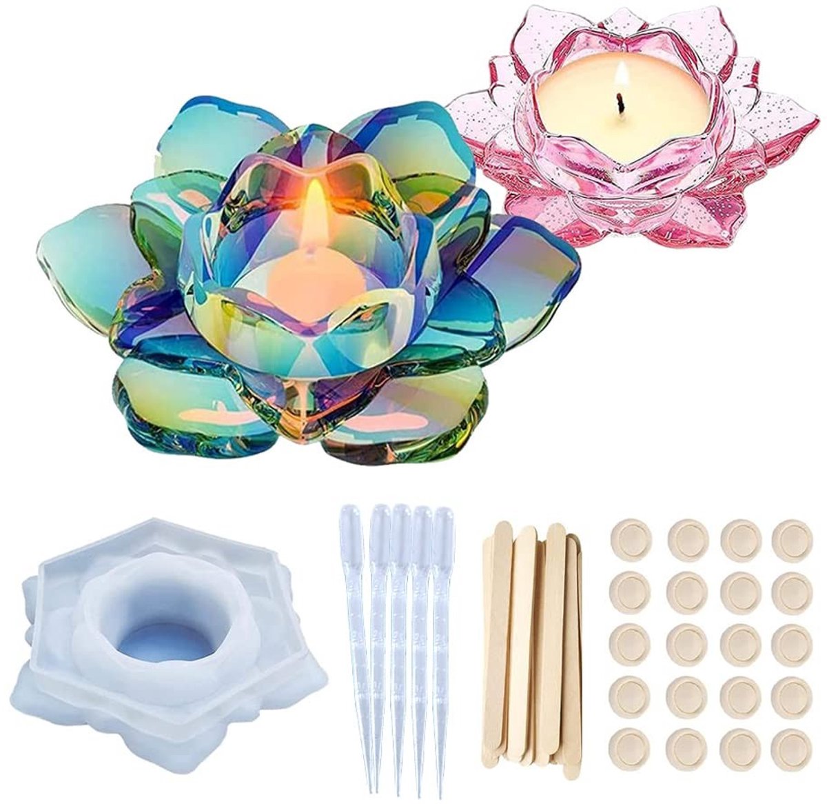 Dailygoods - Gietvormen van Siliconenhars - Bloemvorm - Creatieve Doe-Het-Zelf Projecten - Wit - Perfect voor Kandelaars en Decoraties - Inclus...