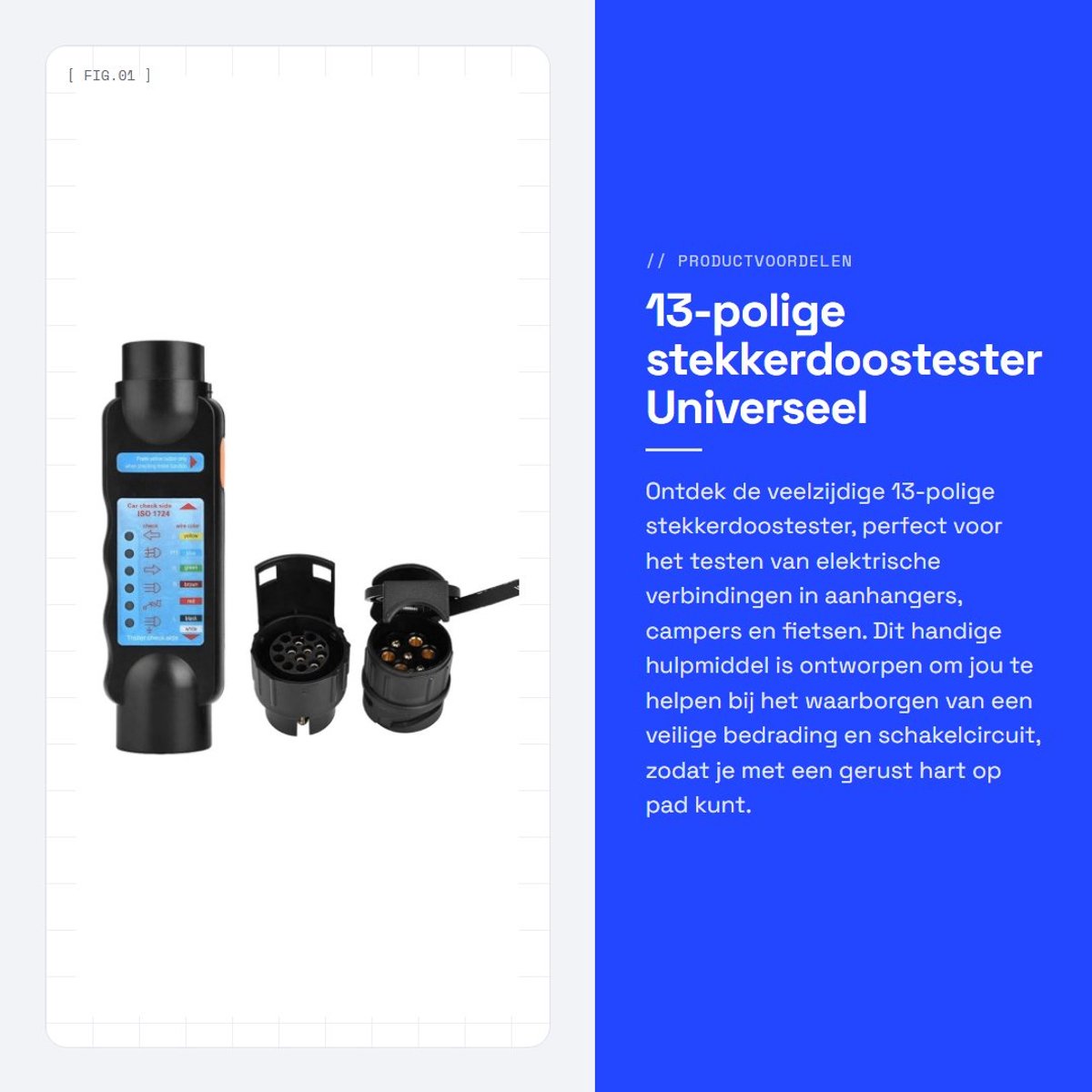 Dailygoods - 13-polige stekkerdoostester - Universeel - Betrouwbaar - Blauw en zwart - Voor aanhangers - Geschikt voor campers