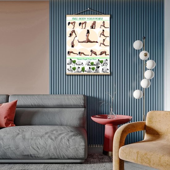 Yoga Houdingen Poster - Fitness Grafiek - Thuis Oefenen - Linnen Canvas Print - 53 x 40 cm - Multicolor — afbeelding 3