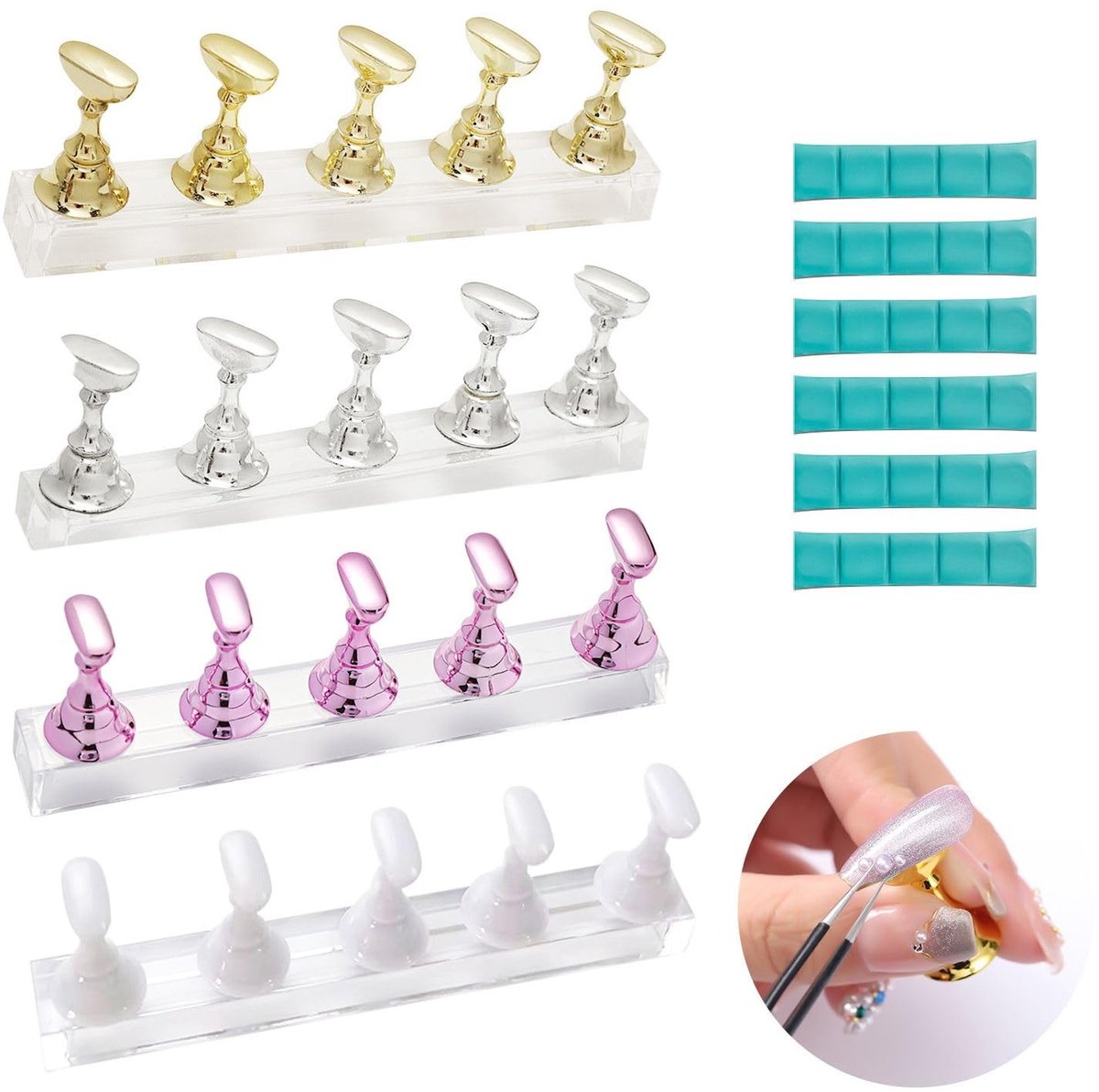 Dailygoods- Nageldisplaystandaard 4 Stuks - Magnetische Nageltips - Acryl - Geschikt voor Nagelsalons - Schoonheidsprofessionals - Professionele Presentatie