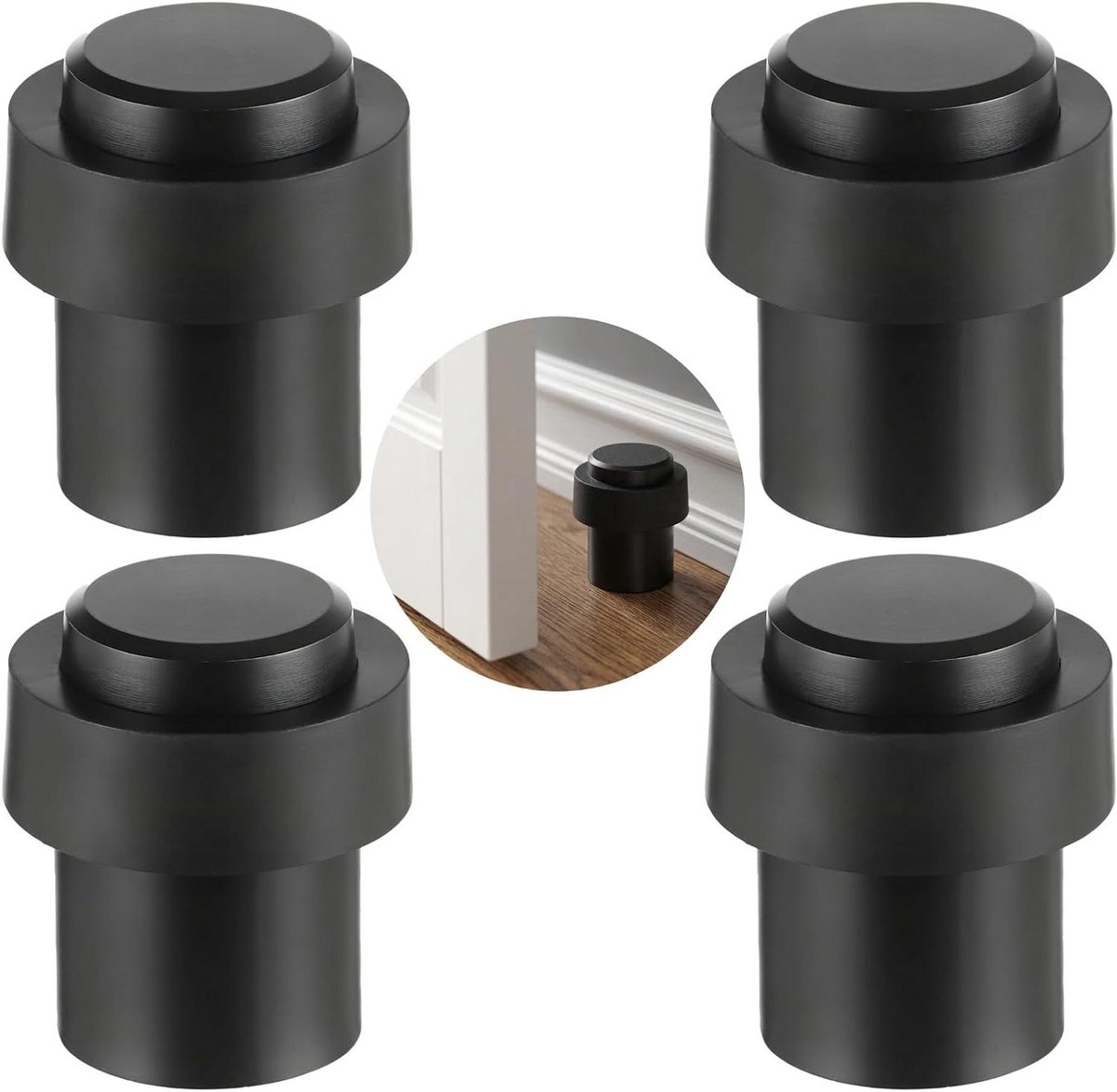 Deurstoppers Set - Vloerbeschermers - Muren Beschermen - Roestvrij Staal - 4 Stuks - Zwart