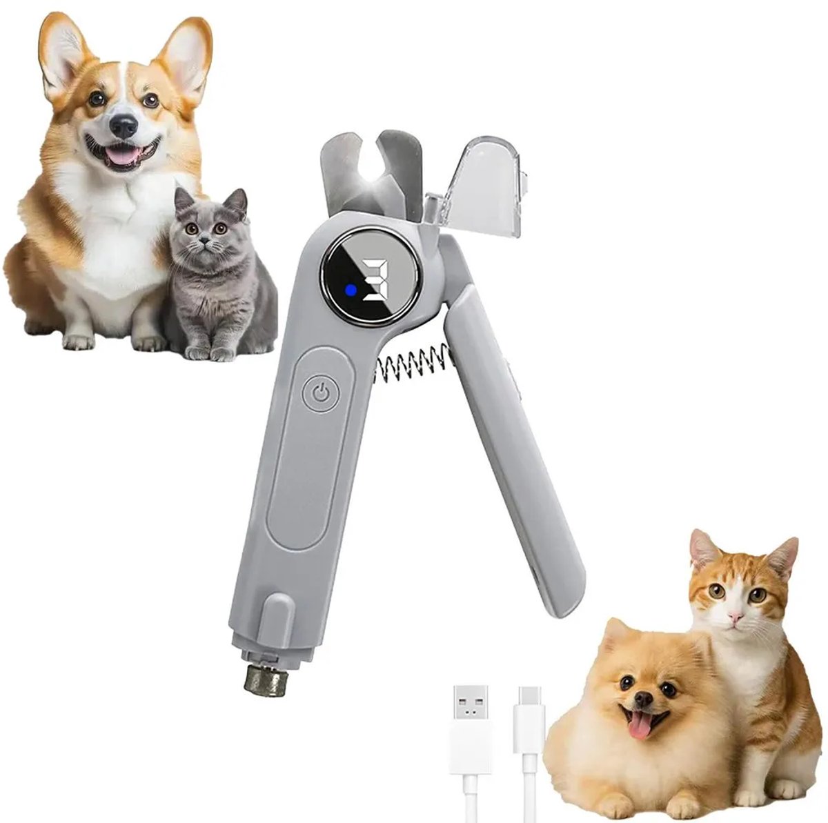 LISM-2-in-1 nagelknipper met LED-verlichting, veilig voor het knippen van honden- en kattennagels, oplaadbaar via USB.