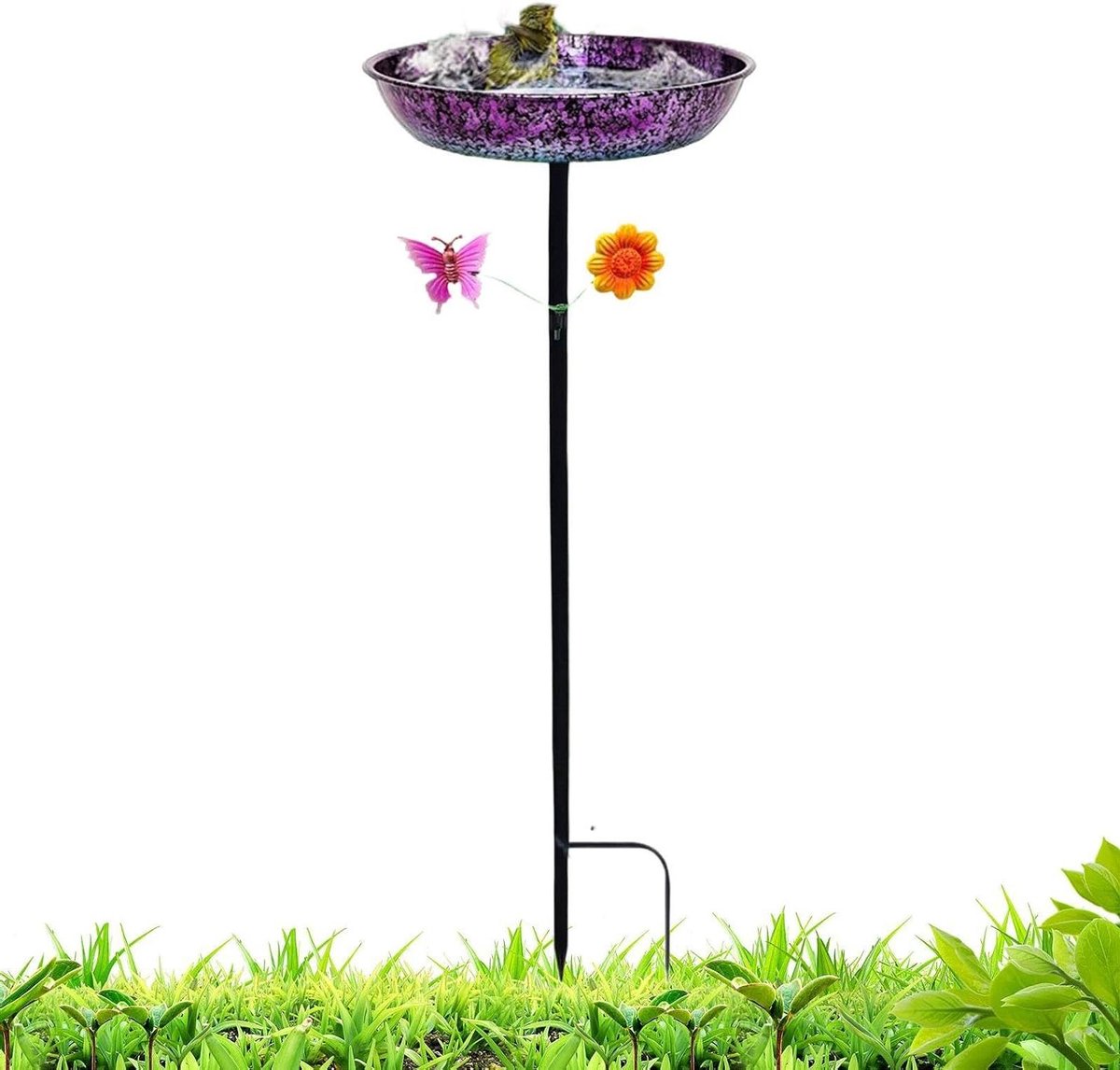 Vogelbad Buiten - Voederstation Vogels - Natuur Observeren - Weerbestendige Metalen Constructie - 28 x 28 x 6 cm - Paars