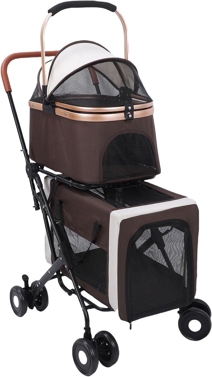 Dubbele Huisdierwagen - Reiswieg Huisdier - Comfortabel Reizen - Afneembaar Ontwerp - 67 x 47 x 27 cm - Zwart