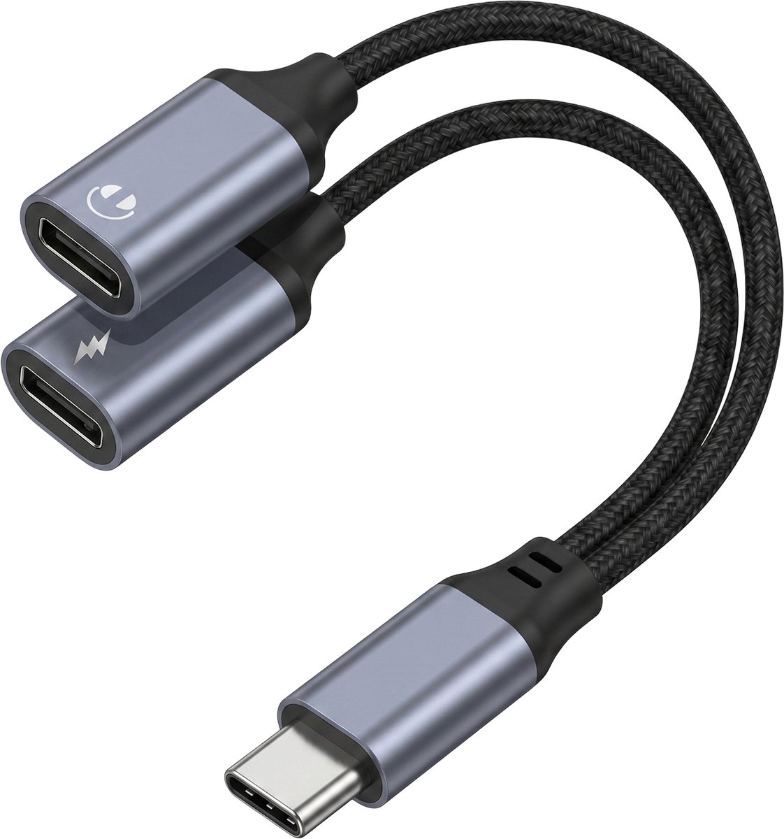 Blue Star, USB-C Splitter Dubbele Poort met 25W Opladen en Audio DAC, Zwart
