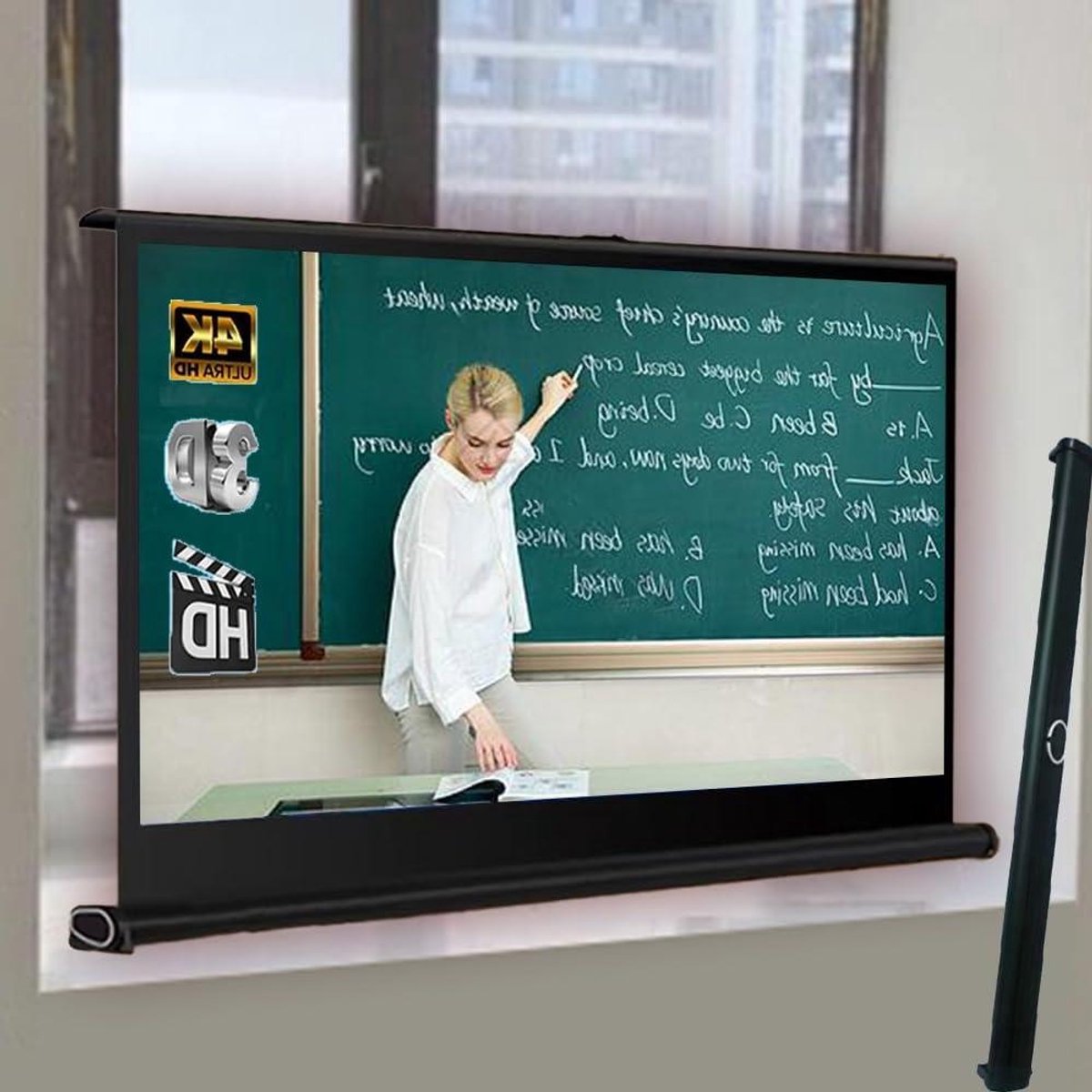 Draagbaar Projectiescherm - Klein Filmscherm - Thuisbioscoop Ervaring - Intrekbaar Vloermodel - 30 inch - Wit