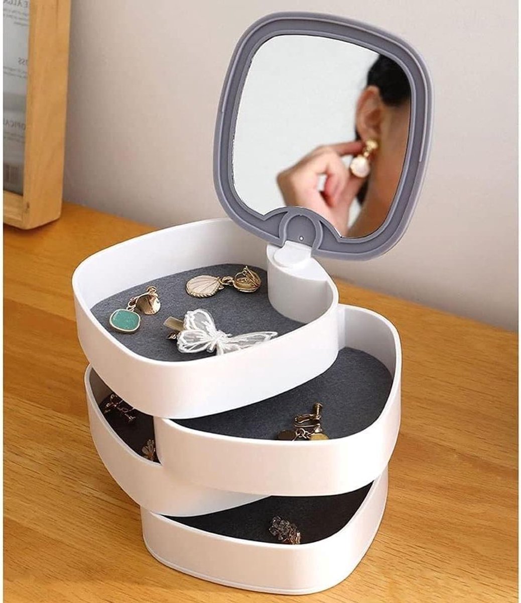 Draaibare Sieradenkist - Juwelendoos Organizer - Sieraden Opbergen - 4 Lagen - Draagbaar - Wit