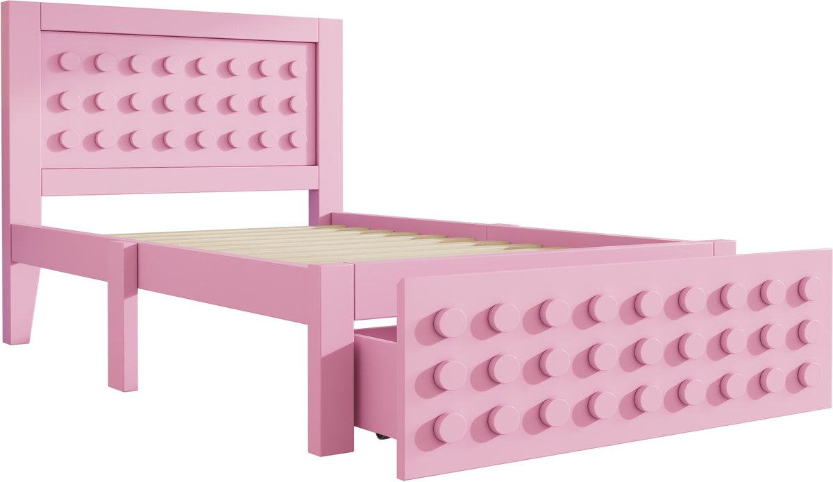 COVREO Bedframe 90x200 cm, roze, hout en MDF, met bedlade, zonder matras