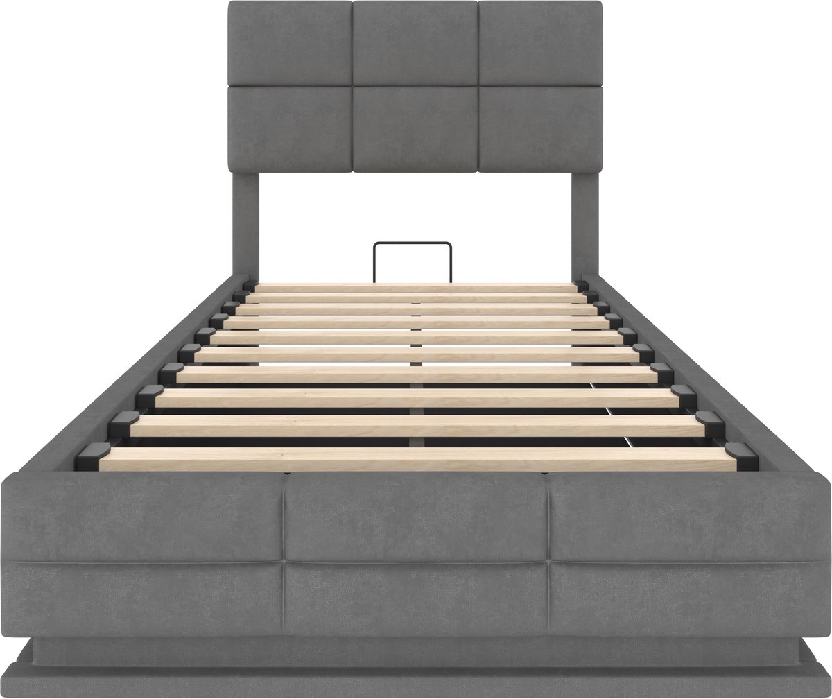 COVREO Bedframe 90x200 cm grijs velours, LED, opbergruimte, zonder matras