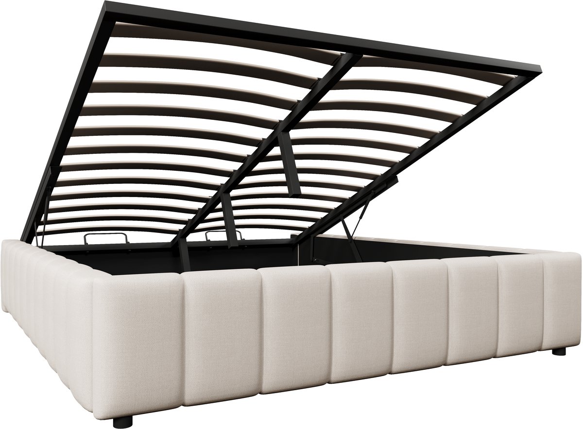 COVREO Bedframe 140x200 cm beige met hydraulische opbergruimte zonder matras