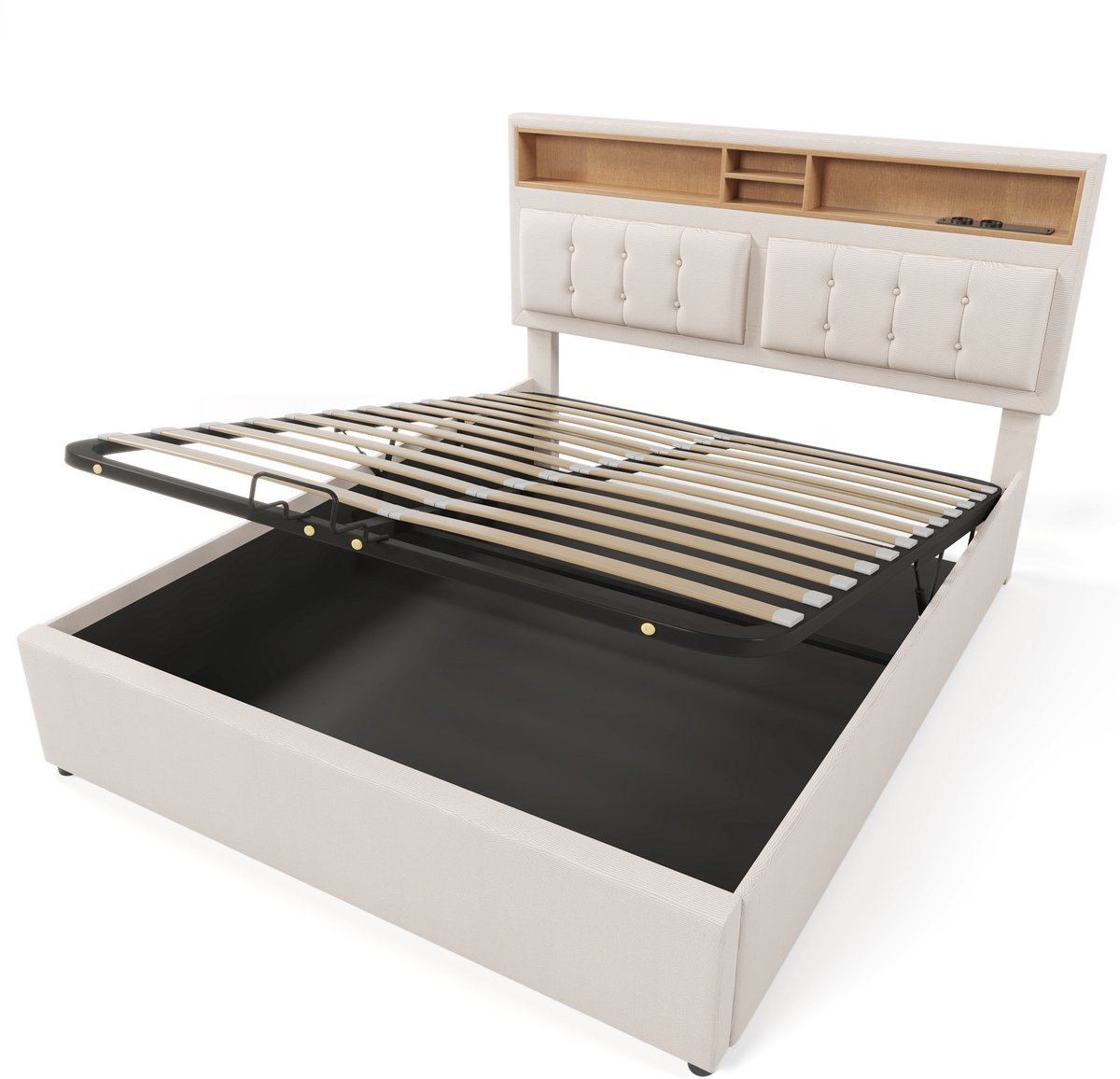 COVREO Bedframe 160x200 cm beige, verstelbaar hoofdbord, zonder matras