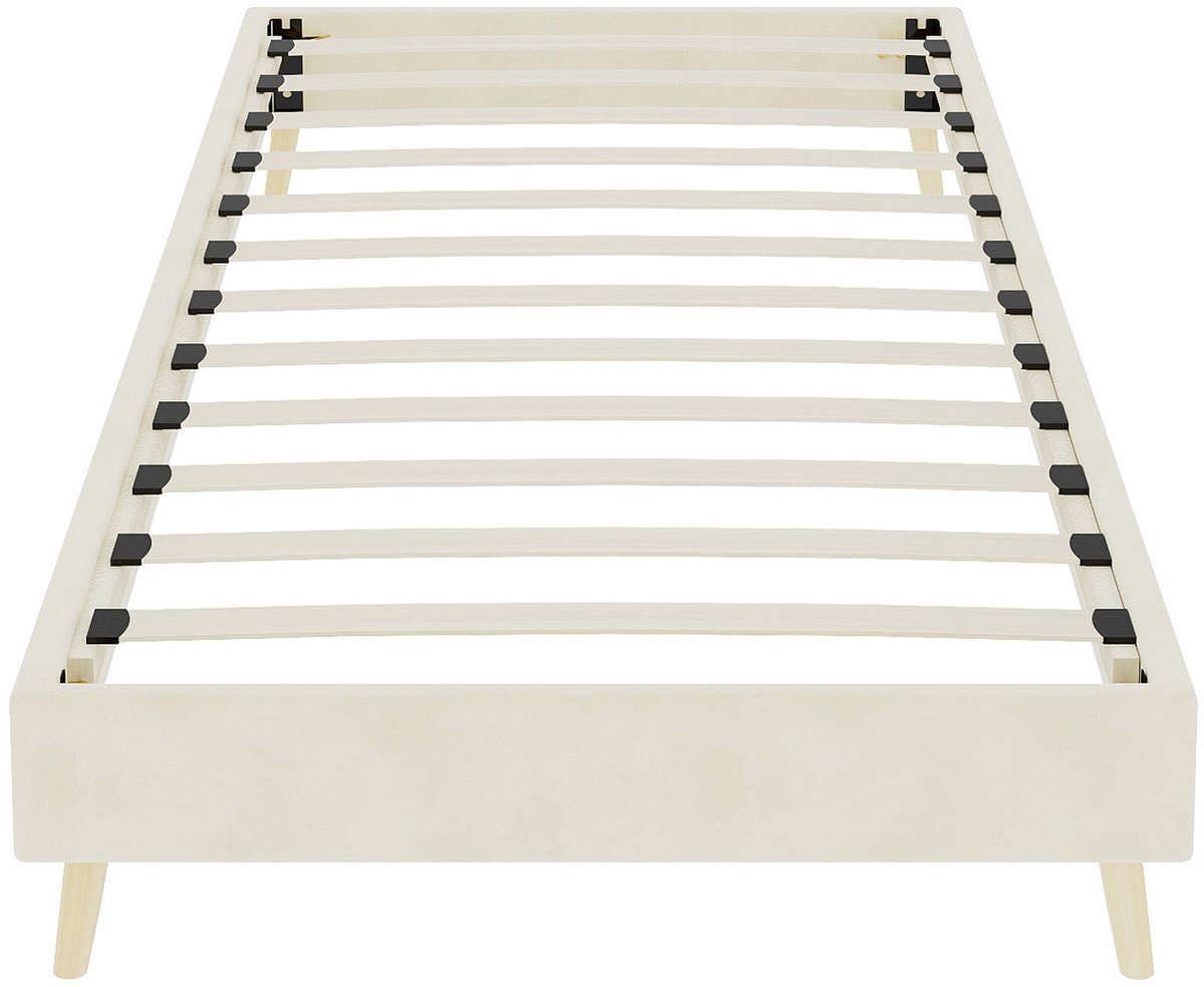 COVREO Bedframe 90 x 200 cm - beige velvet stof, laag model, lattenbodem