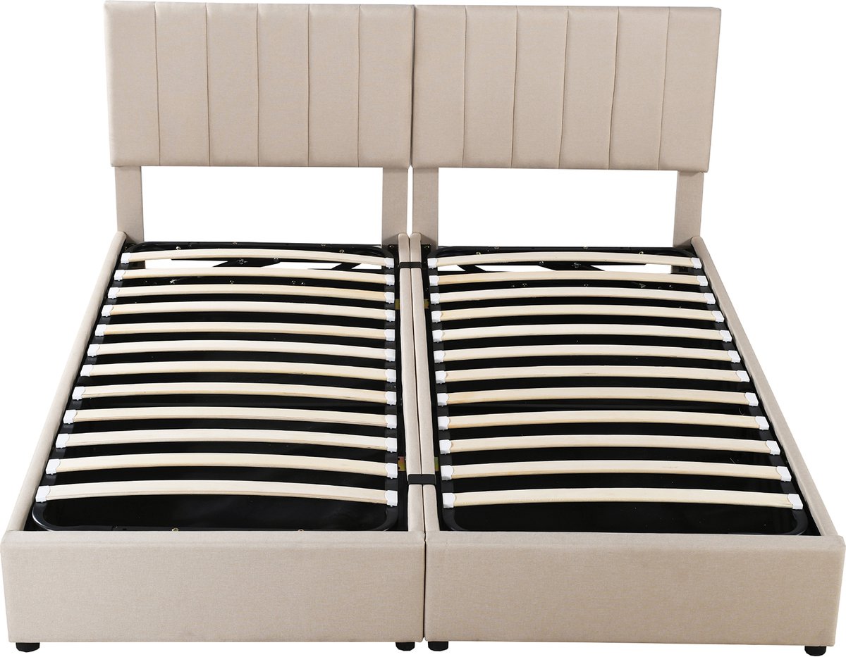 COVREO Bedframe 180x200 cm - beige, met opbergruimte, zonder matras