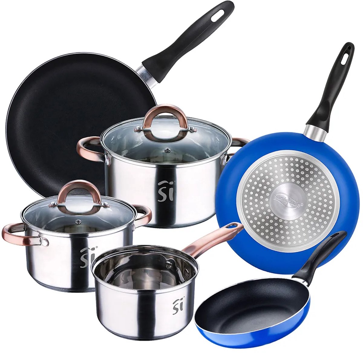 San Ignacio 16/18/20 16/20/24 Cm Kookpan Set 8 Stukken Zilver